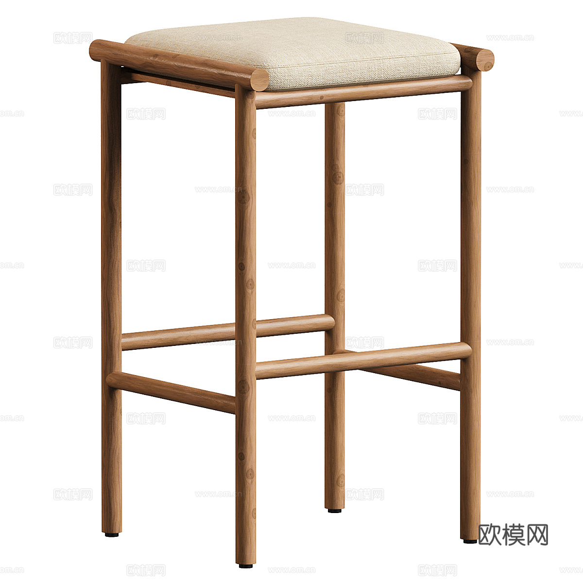 新中式中古风木质吧台凳3d模型