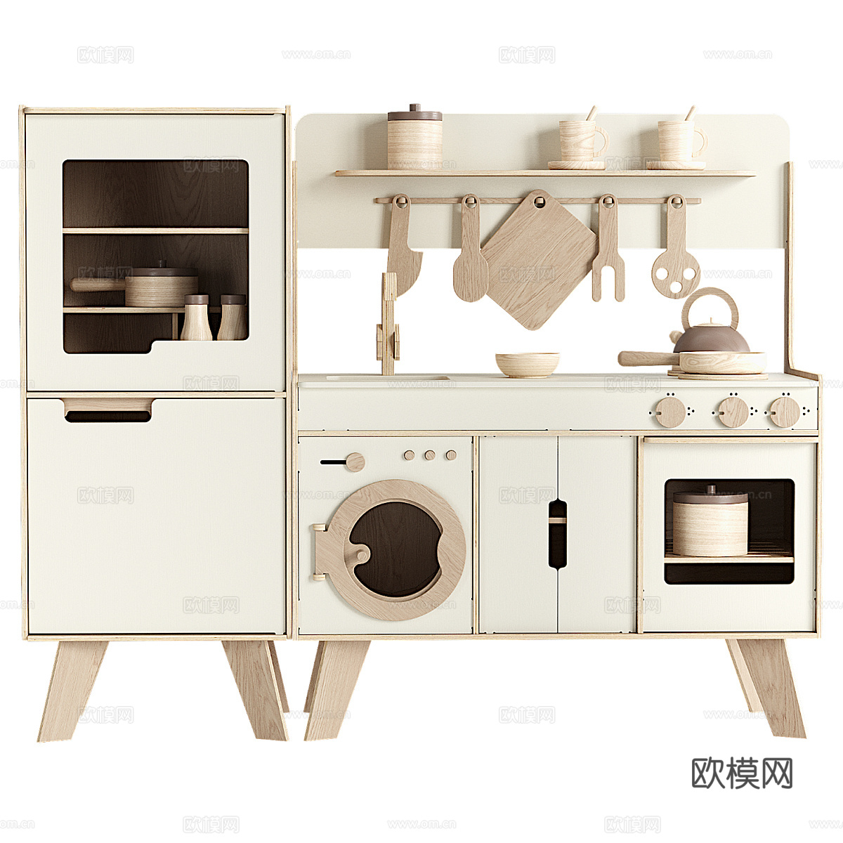现代奶油风儿童玩具橱柜3d模型