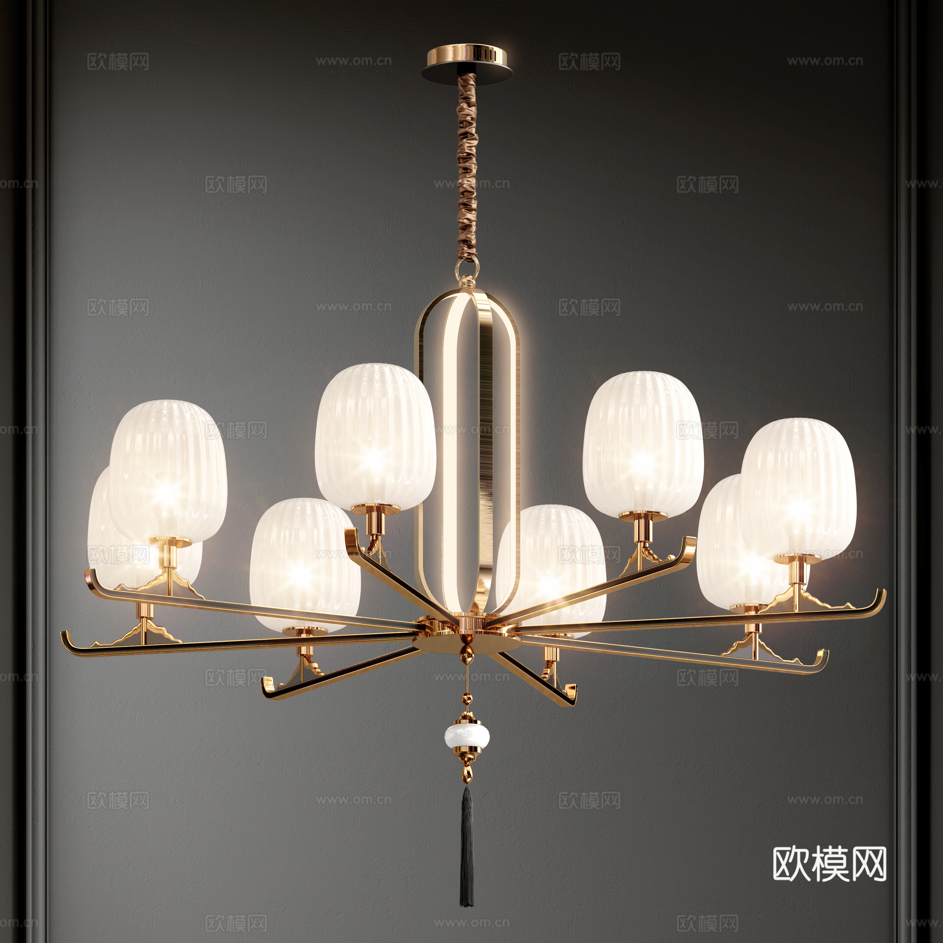 新中式轻奢吊灯 金属吊灯 玻璃吊灯 大厅吊灯 艺术吊灯su模型