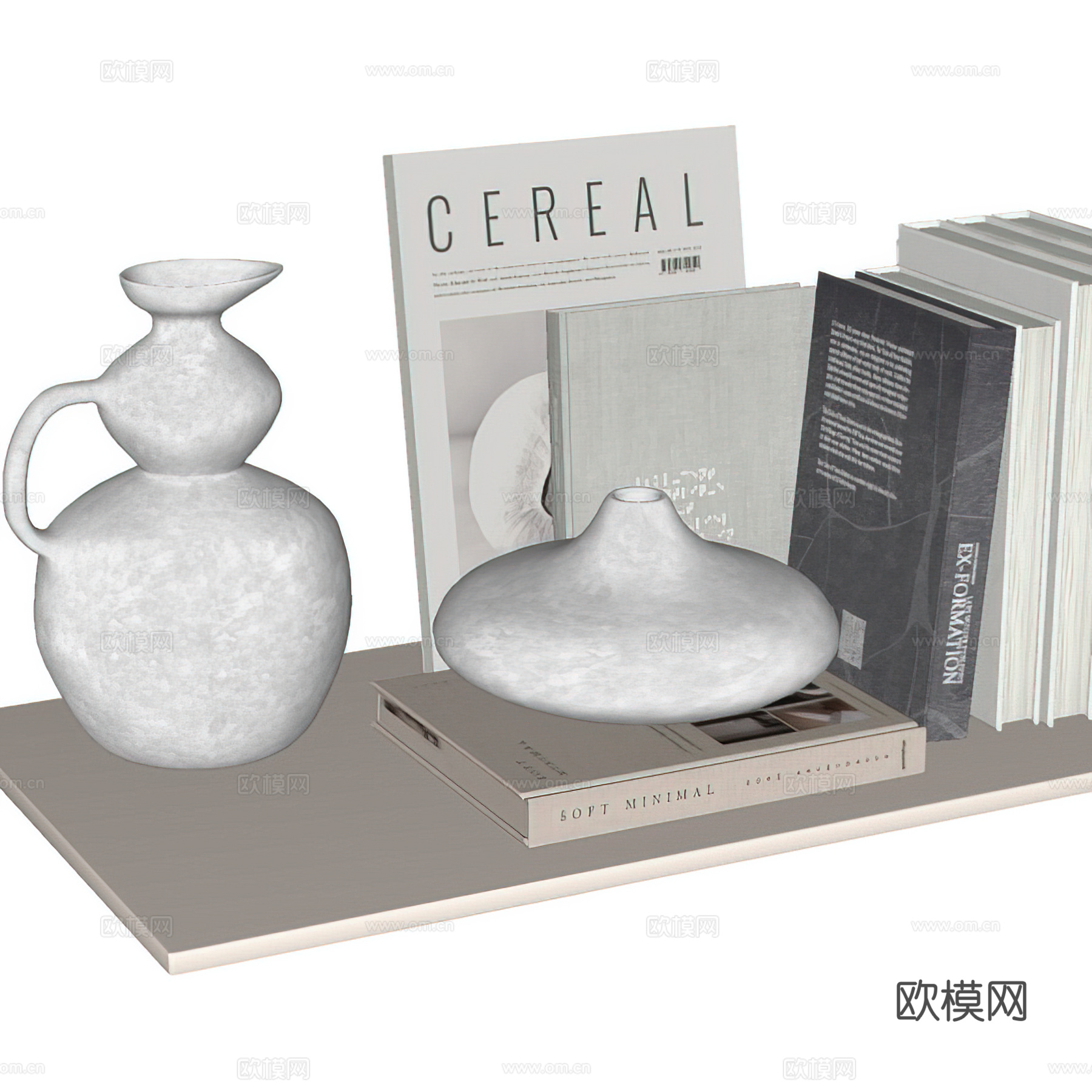 现代装饰摆件 书籍 花瓶 花艺 装饰品 茶几摆件 墙面装饰su模型