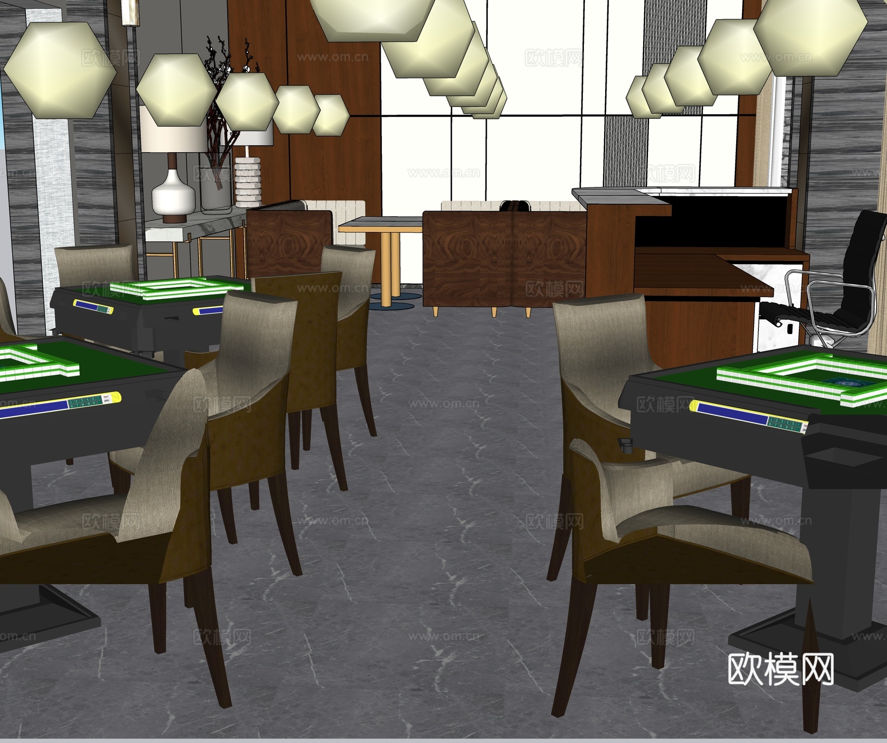 现代棋牌室 简约棋牌室su模型