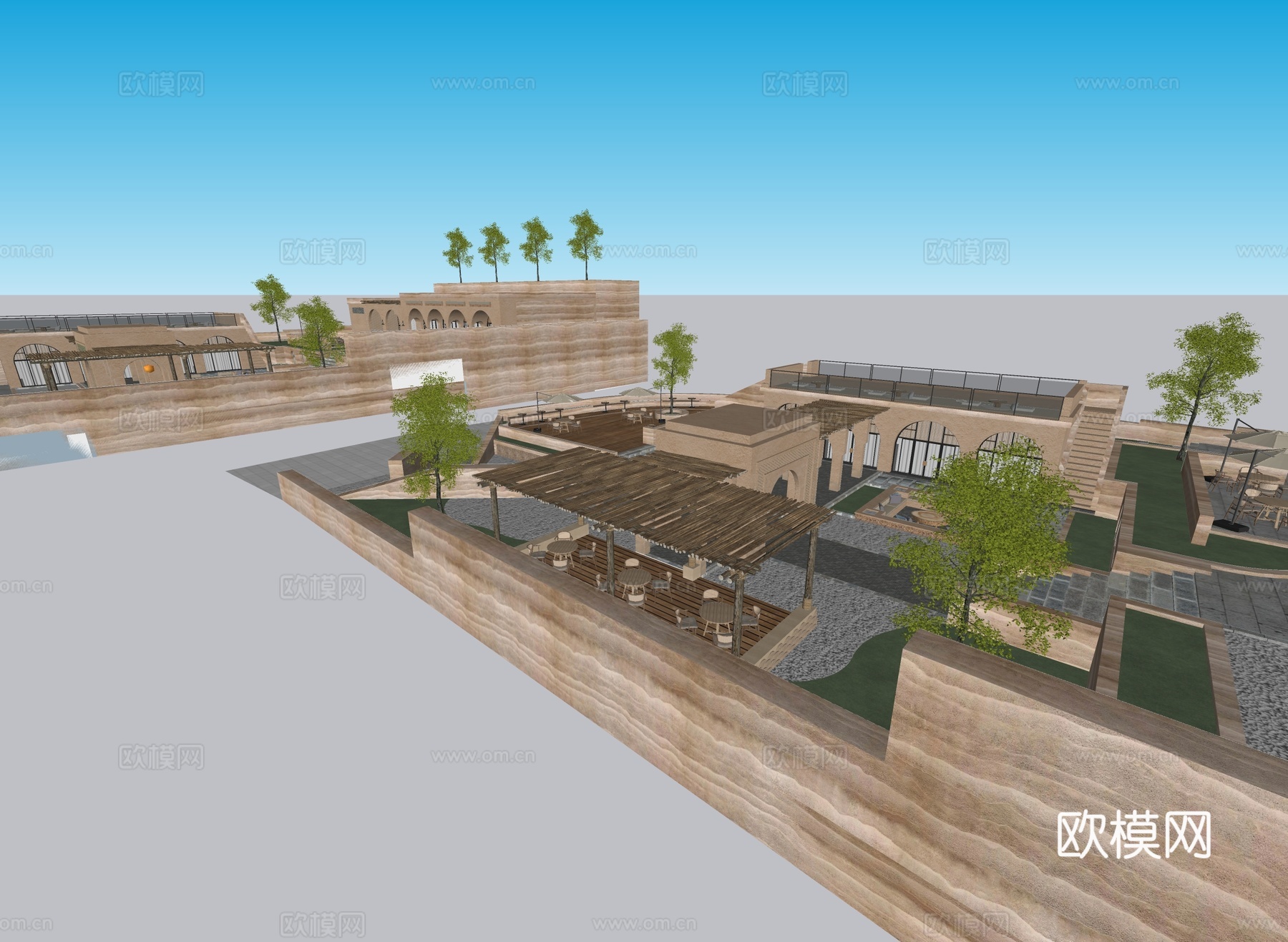 新中式现代民宿建筑 窑洞民宿建筑 陕北窑洞民宿酒店 美丽乡村su模型