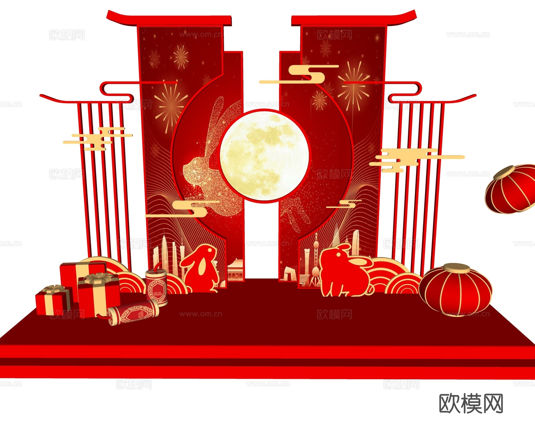 中式美陈 中秋节 中秋搭设美陈su模型