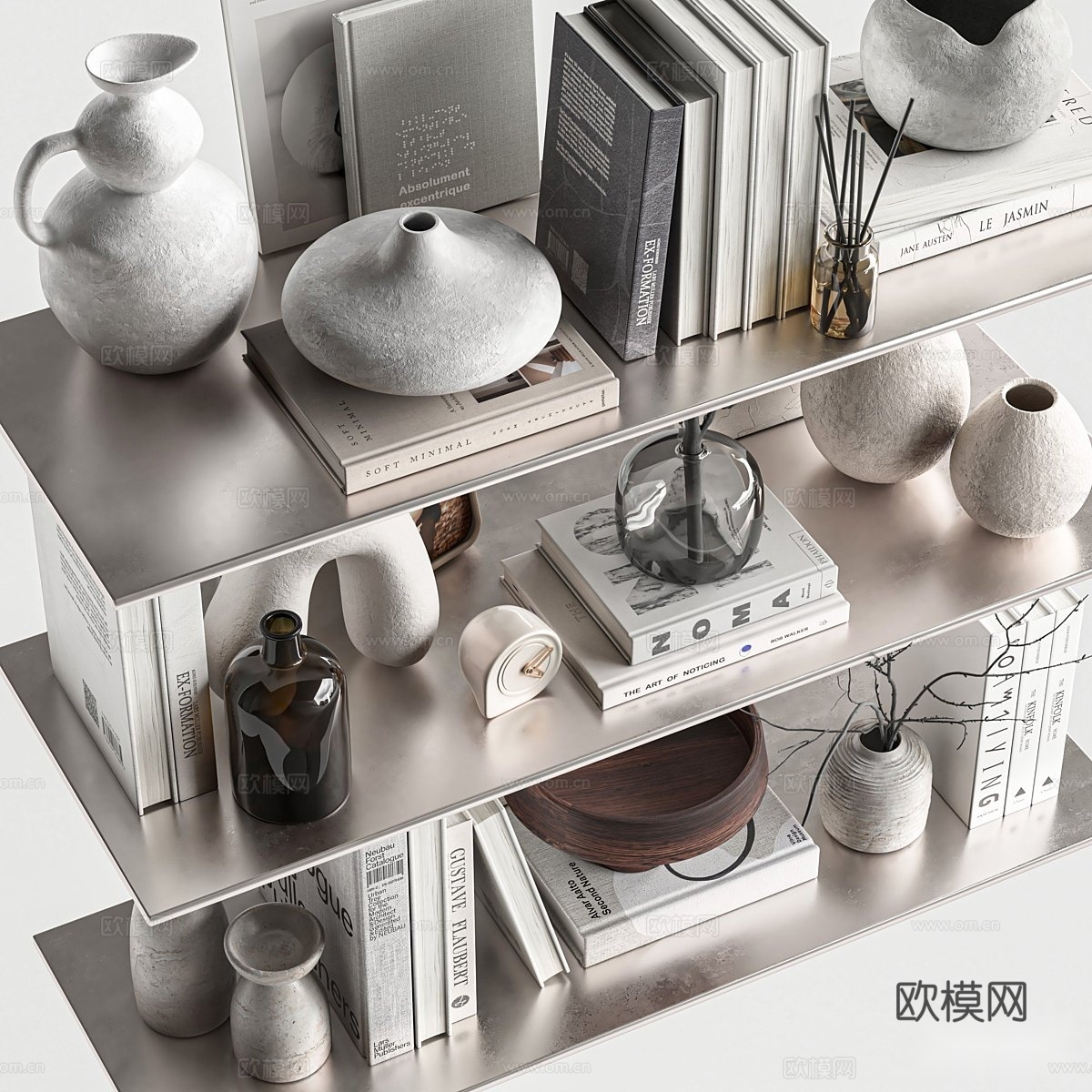 现代装饰摆件 书籍 花瓶 花艺 装饰品 茶几摆件 墙面装饰3d模型