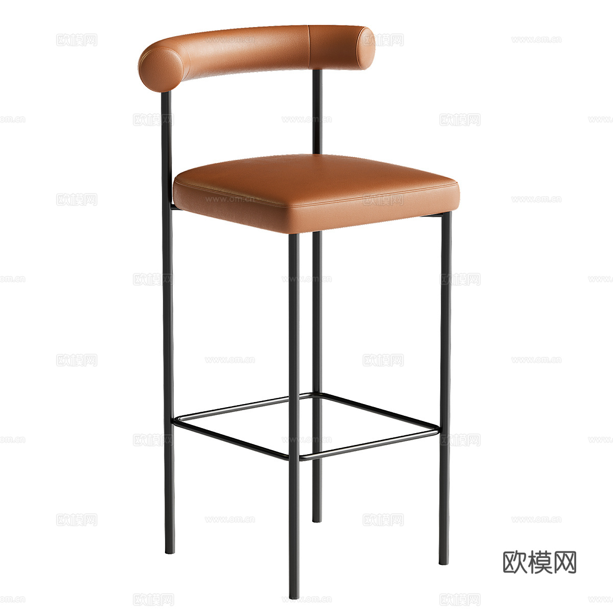 现代意式极简皮革布艺吧台椅3d模型