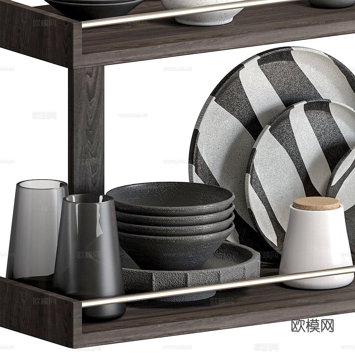 现代餐具摆件 盘子 咖啡杯 置物架 碟子 复古装饰摆件3d模型