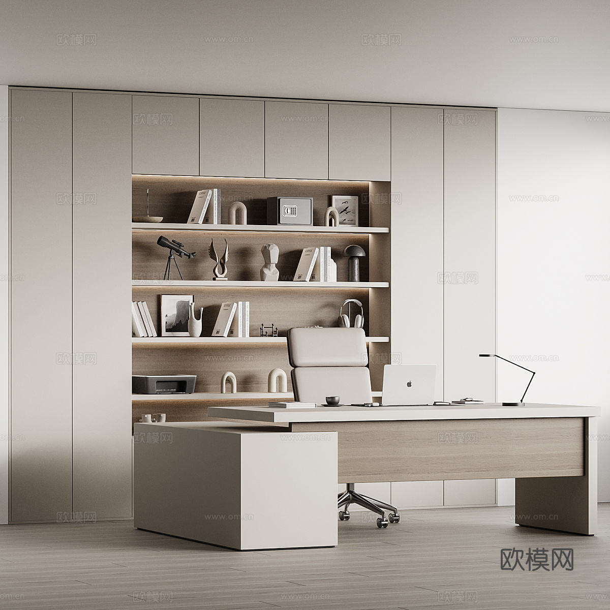 现代意式极简书柜 书桌椅 办公桌椅3d模型