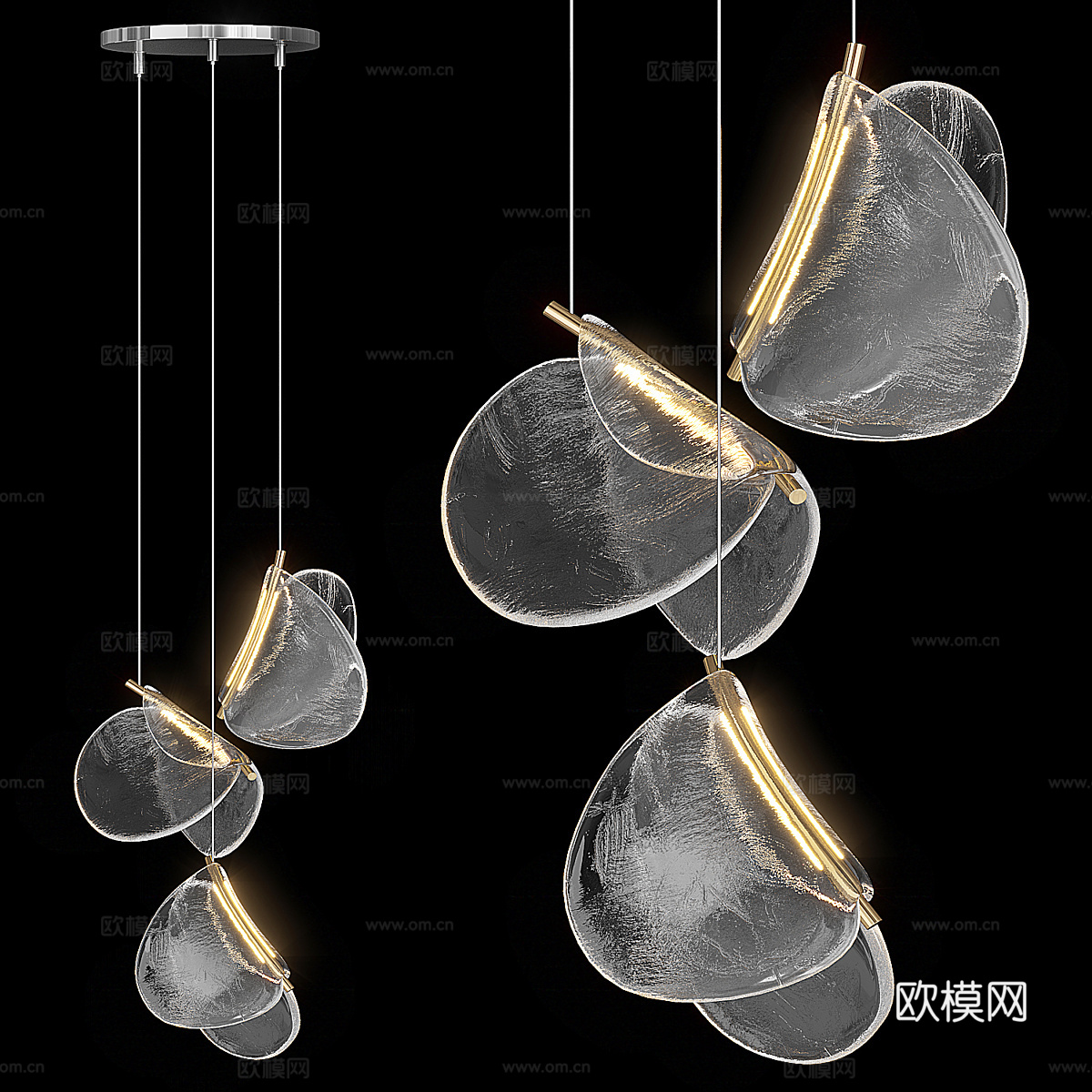 现代轻奢金属玻璃装饰吊灯3d模型