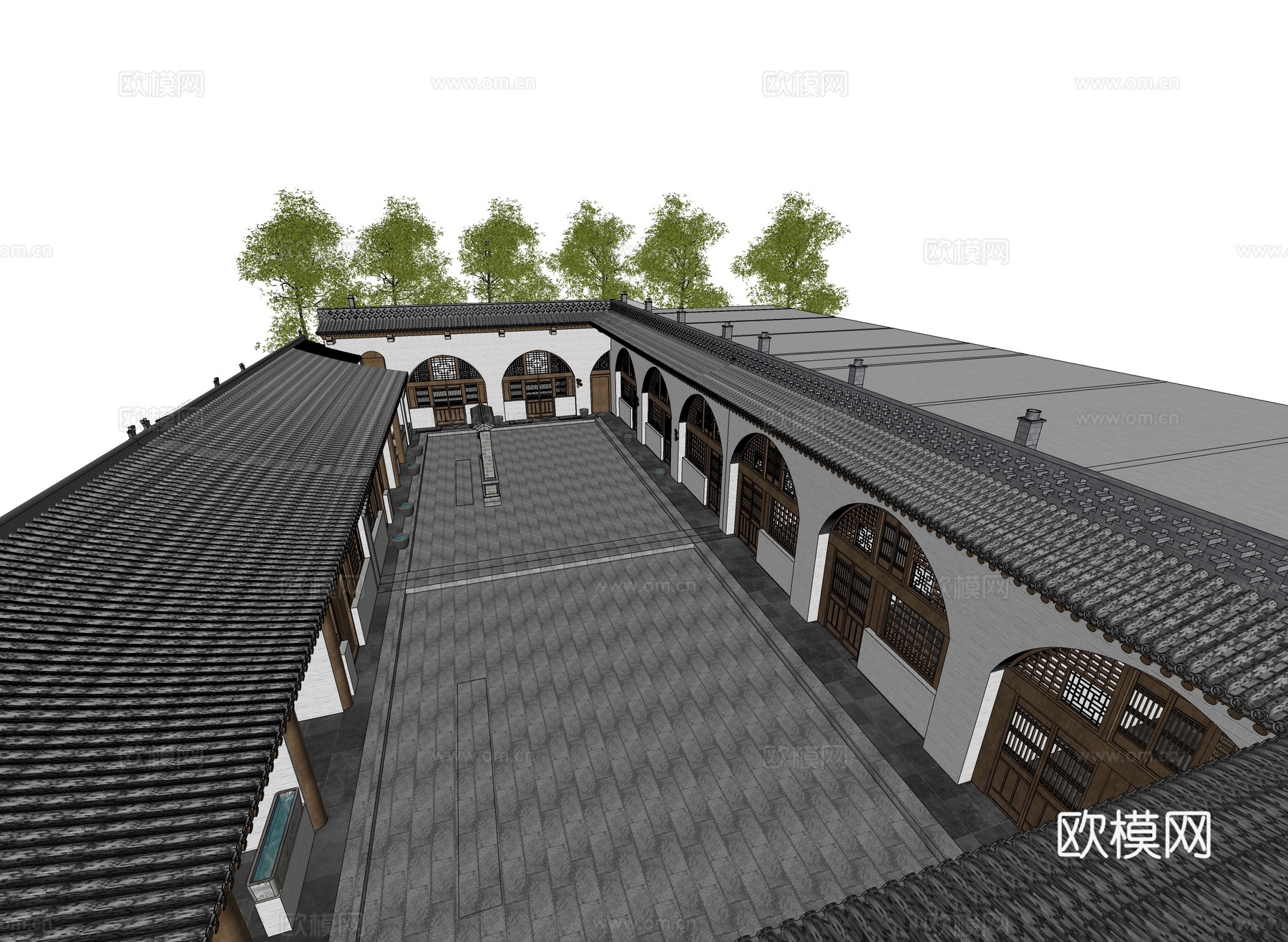 新中式现代民宿建筑 窑洞民宿建筑 陕北窑洞民宿酒店 美丽乡村su模型