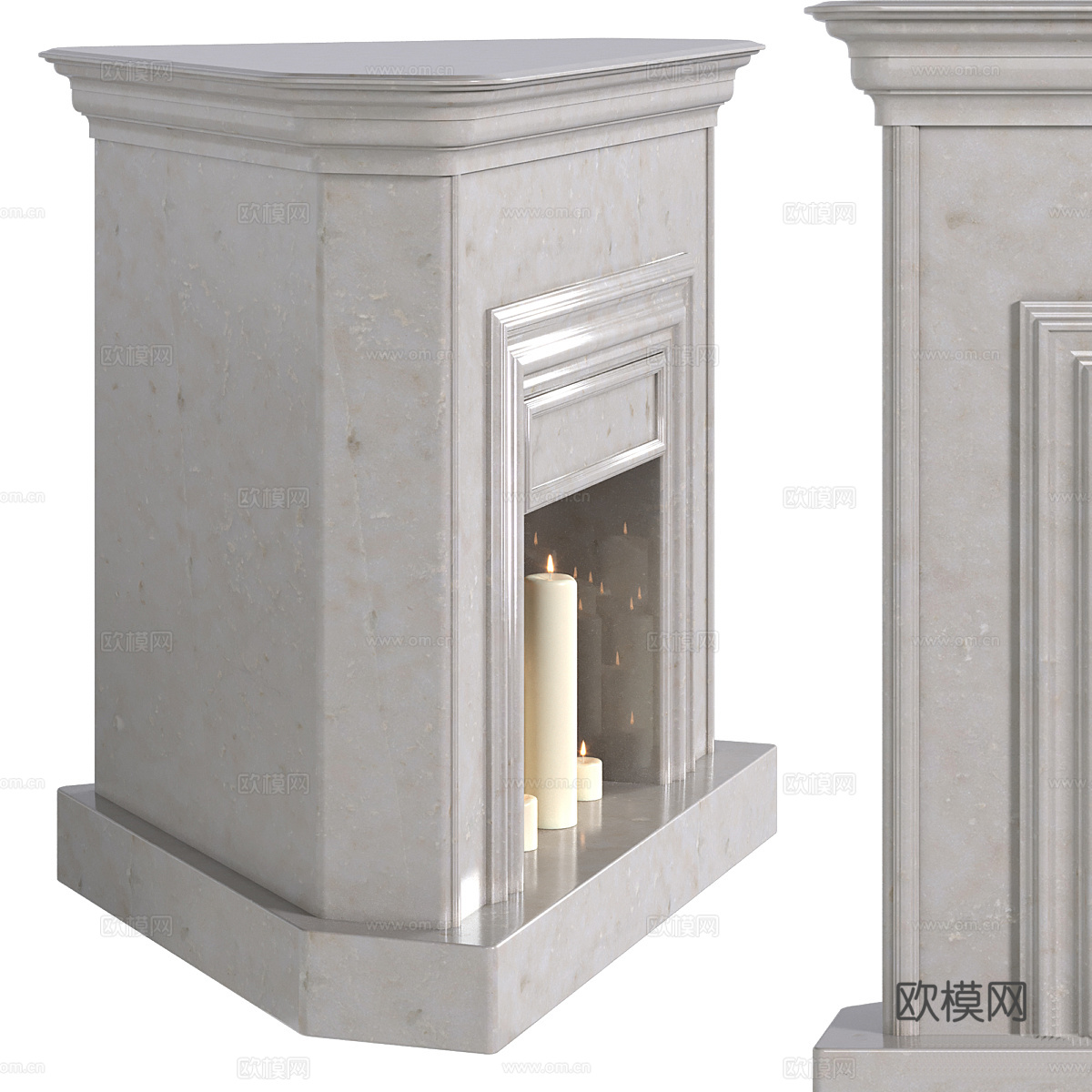 现代意式石材壁炉 烛台3d模型