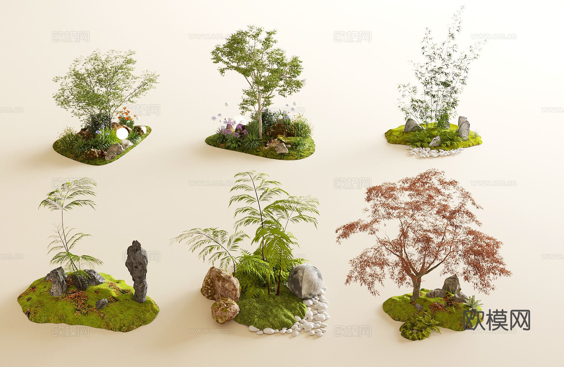 现代庭院小品 景观造景 苔藓微地形 现代景观造景 景观小品3d模型