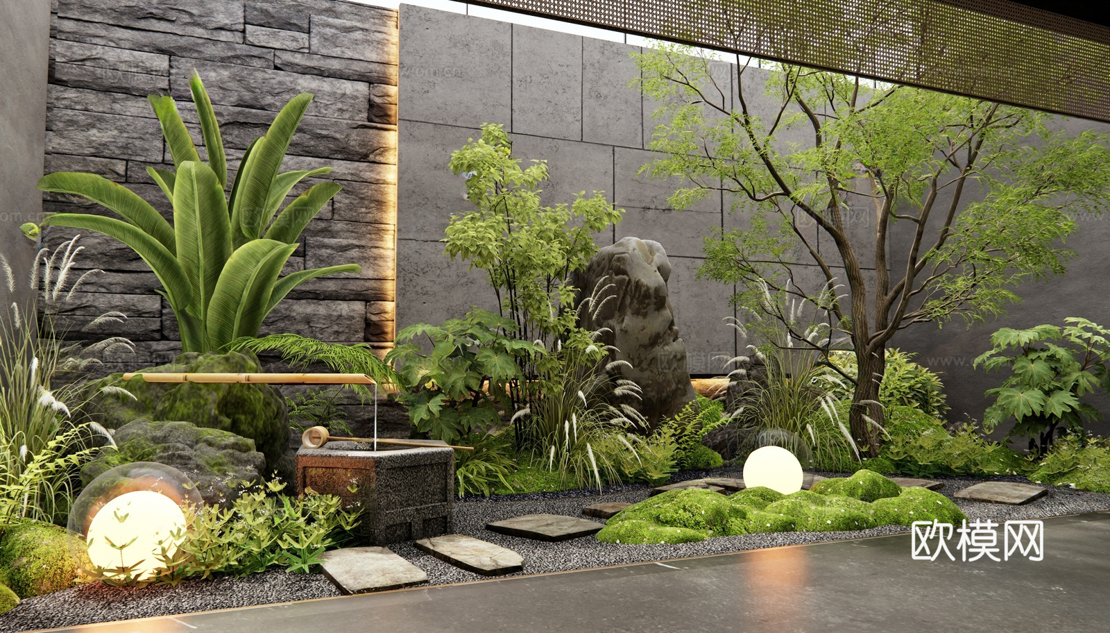 植物组合 天井庭院花园 室内植物su模型