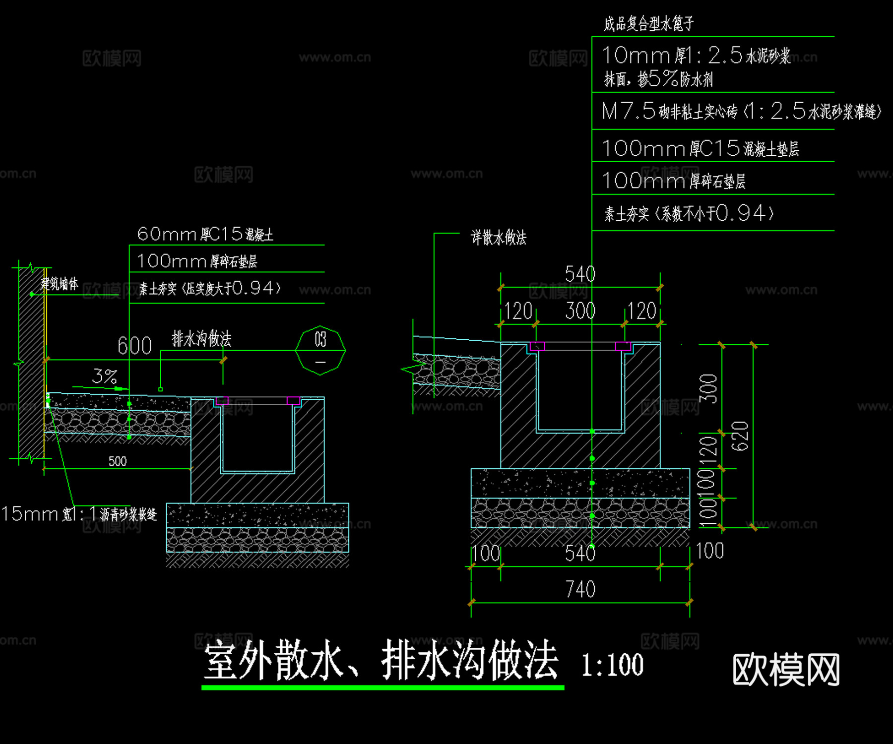 室外排水沟节点图cad施工图