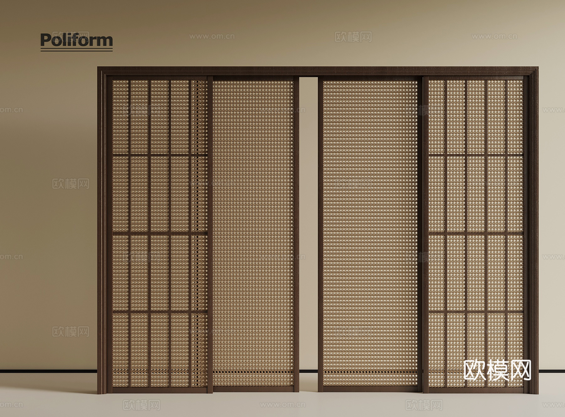 新中式推拉门 藤编门3d模型
