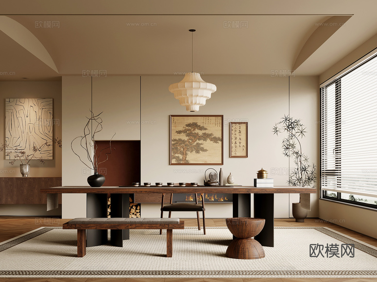 中古風(fēng)茶室 茶桌椅 茶具3d模型下載