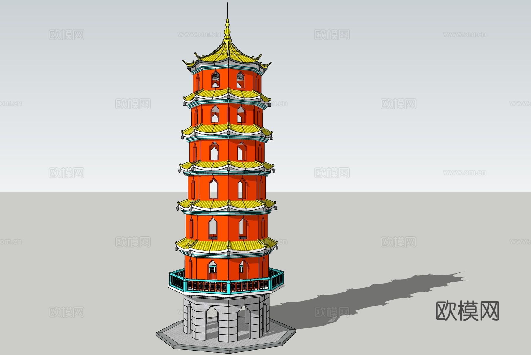 景观塔 八角塔 七层宝塔 如意宝塔 岭南古塔su模型