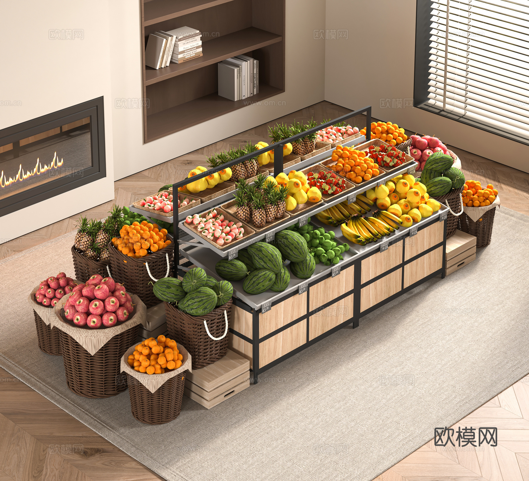 现代超市水果货架3d模型