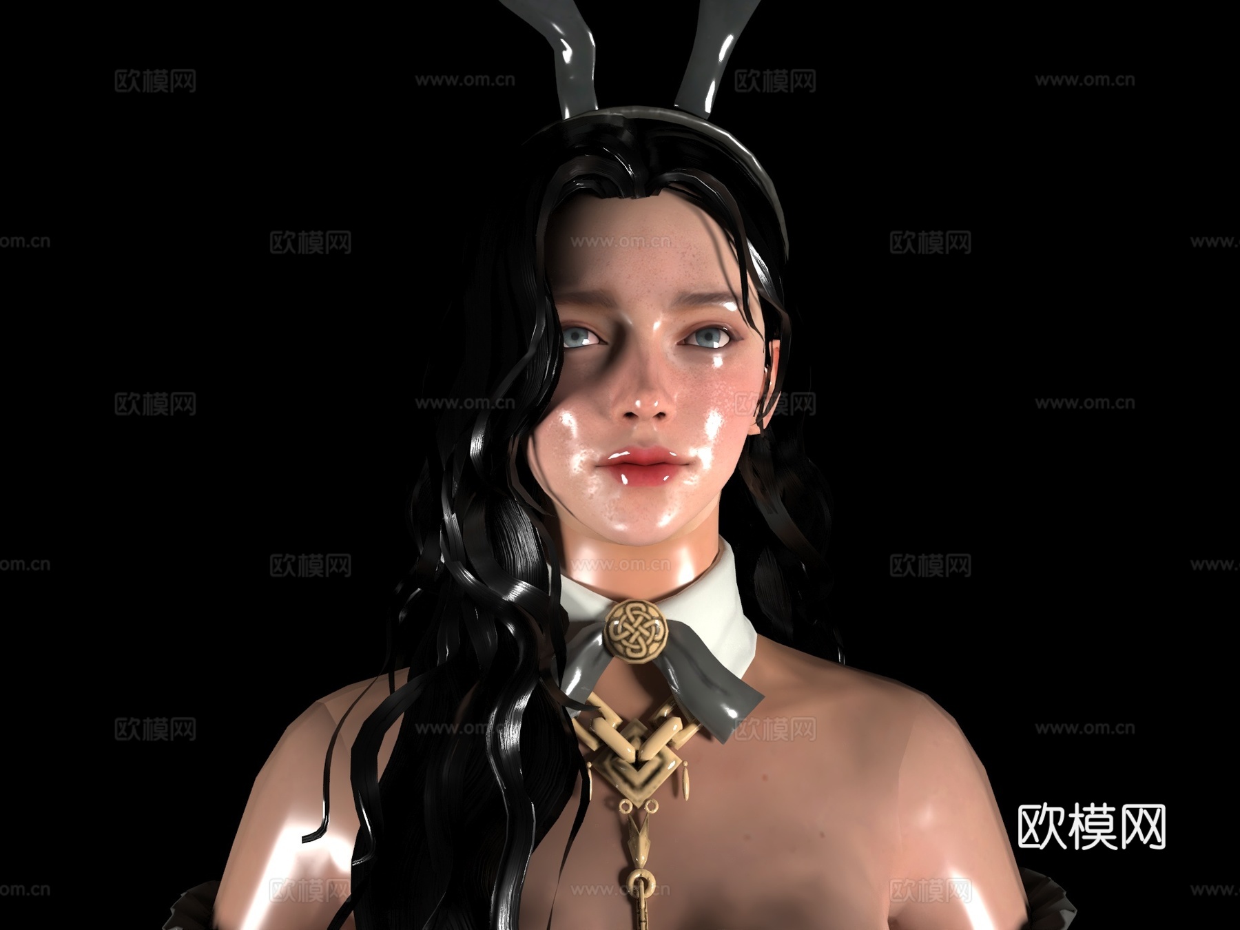 黑发兔子欧美女人 美女女性人物 卡通动漫女生 模特小姐姐皮衣3d模型
