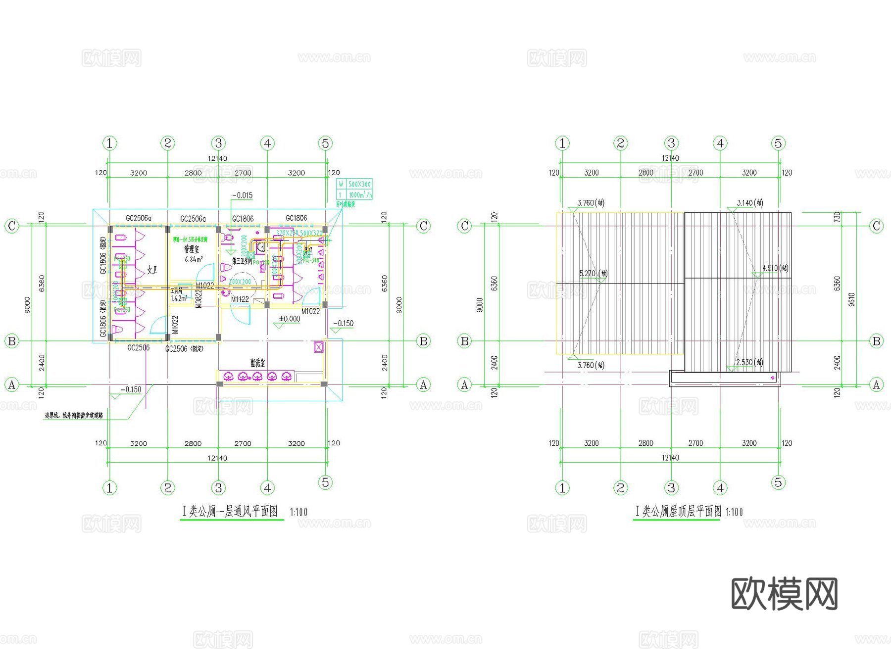 景区标准一类I类 卫生间 公厕 建筑结构水电装修暖通全套施工cad施工图