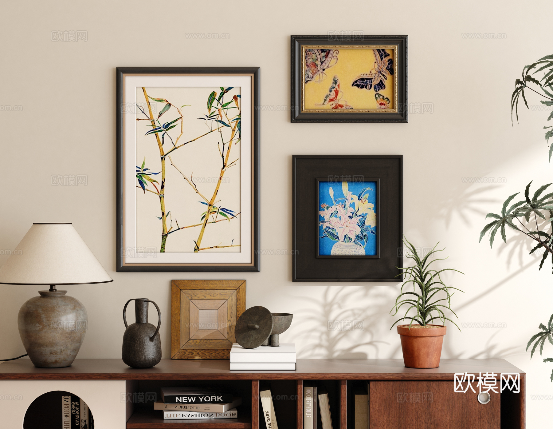 现代中古挂画 客厅挂画 玄关挂画 床头挂画 现代中古风挂画3d模型