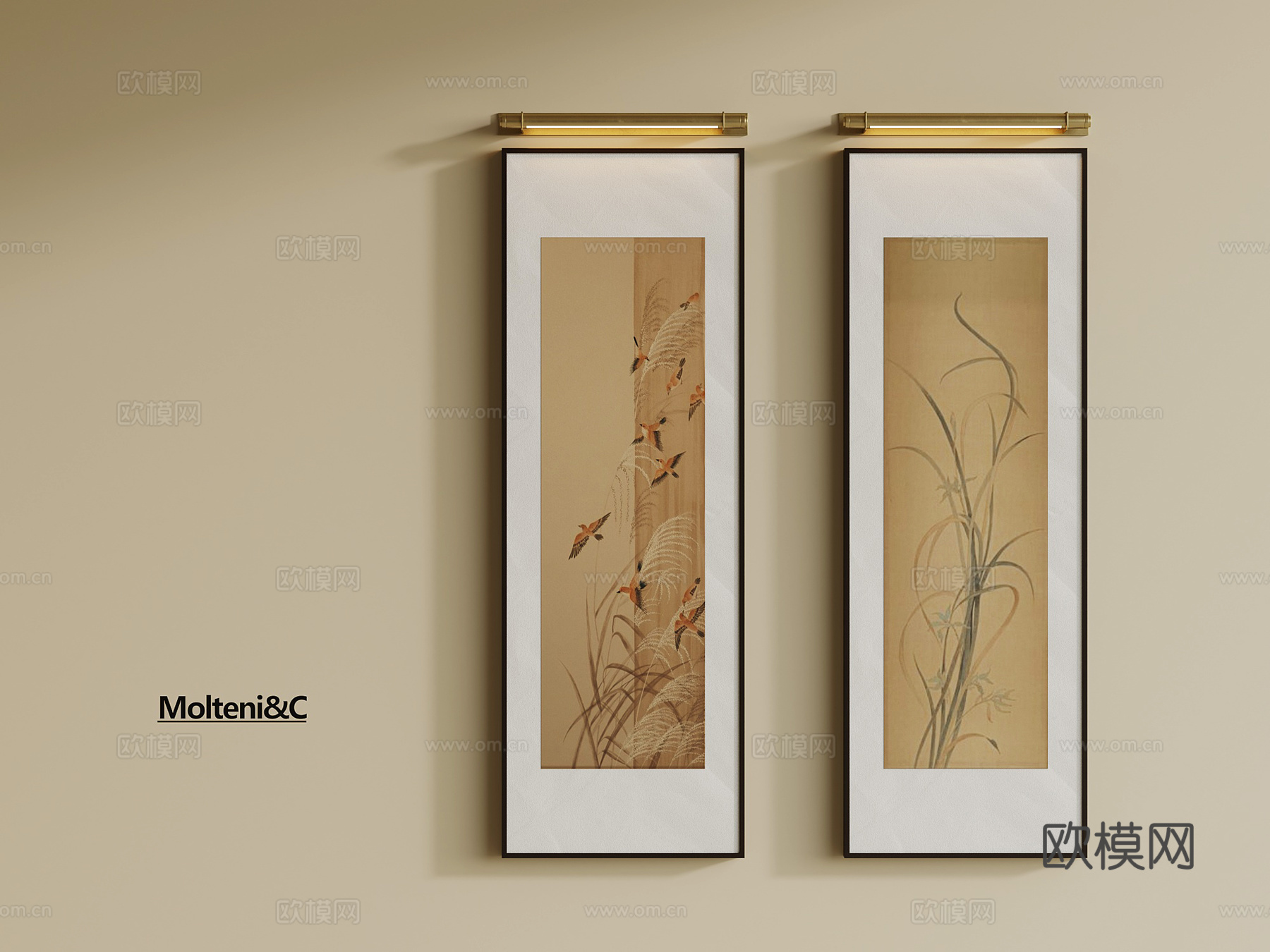 新中式花鸟画 装饰画 壁画灯3d模型