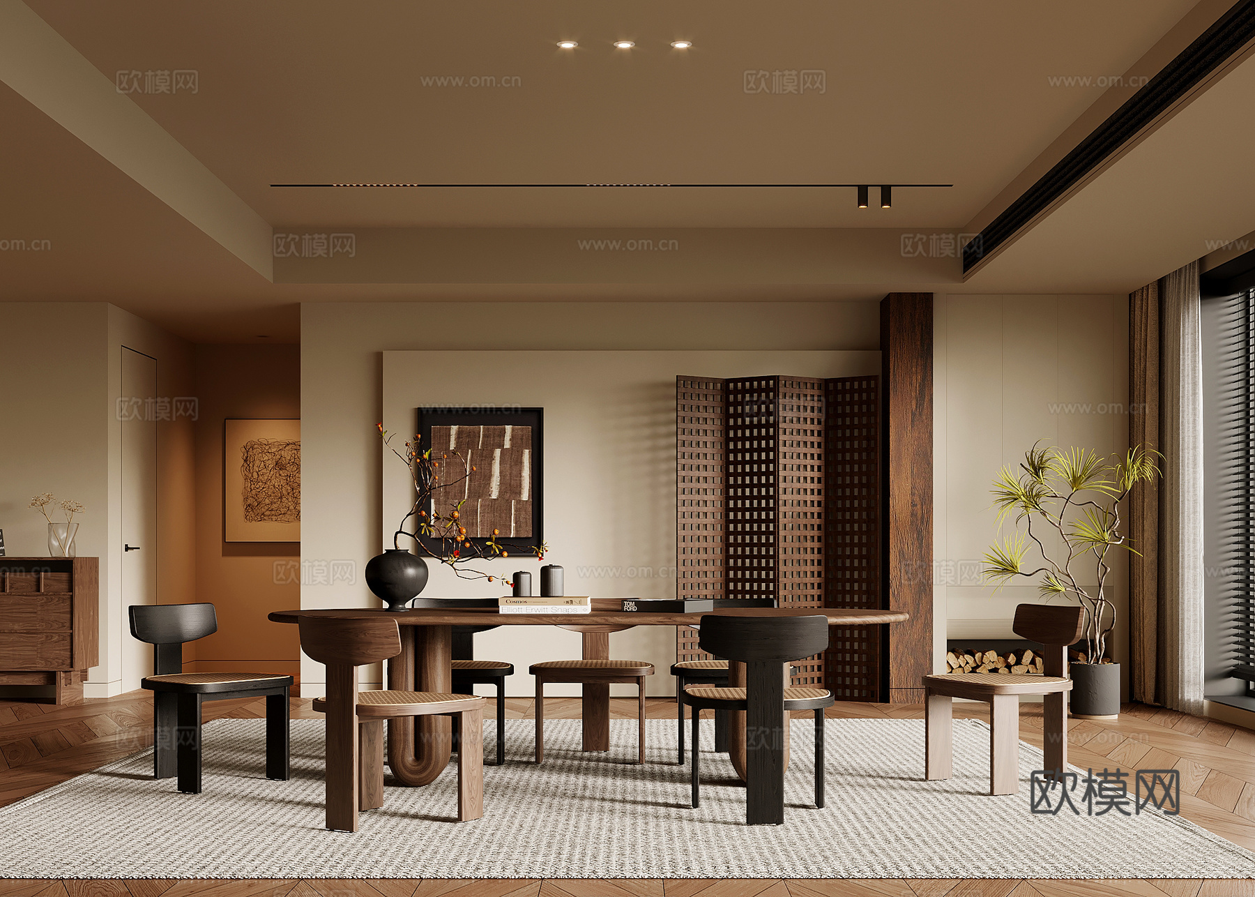 中古风餐厅 餐桌椅3d模型