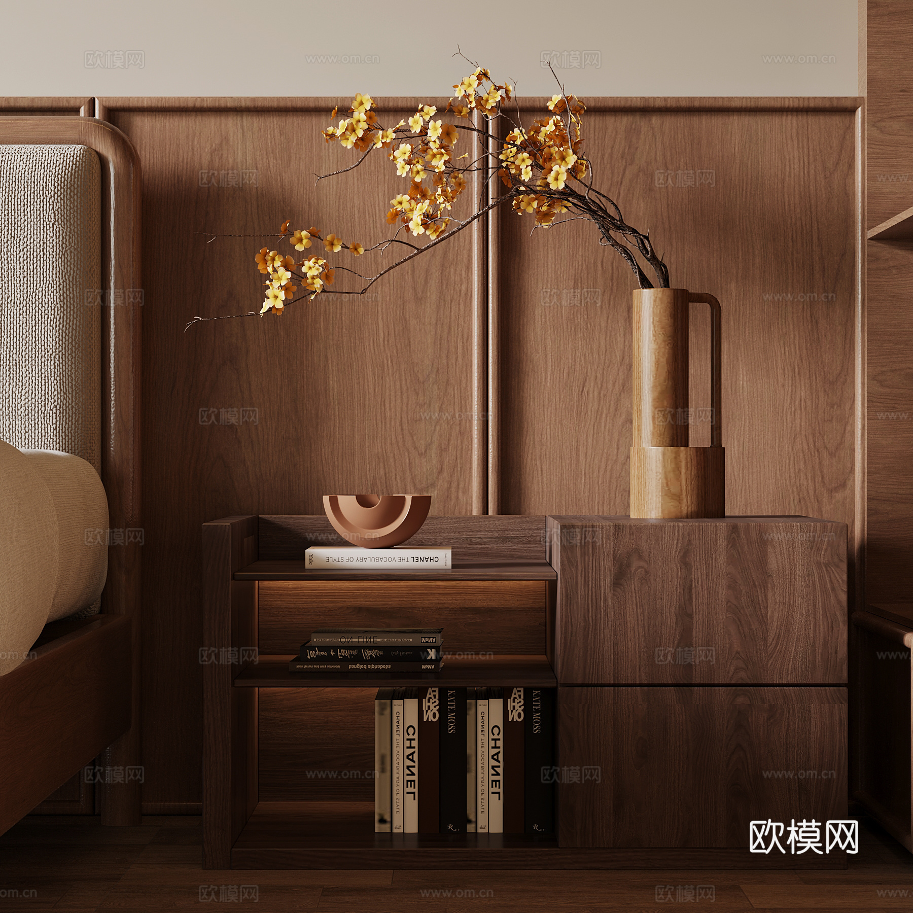 中古风床头柜 台灯su模型