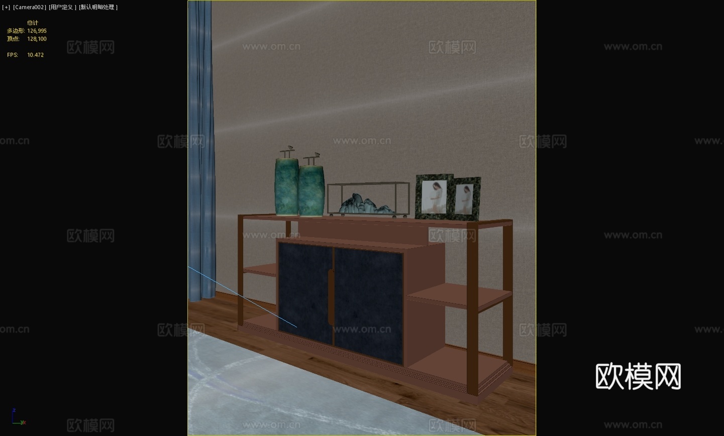 新中式玄关柜中式边柜餐边柜中式摆件地毯窗帘3d模型