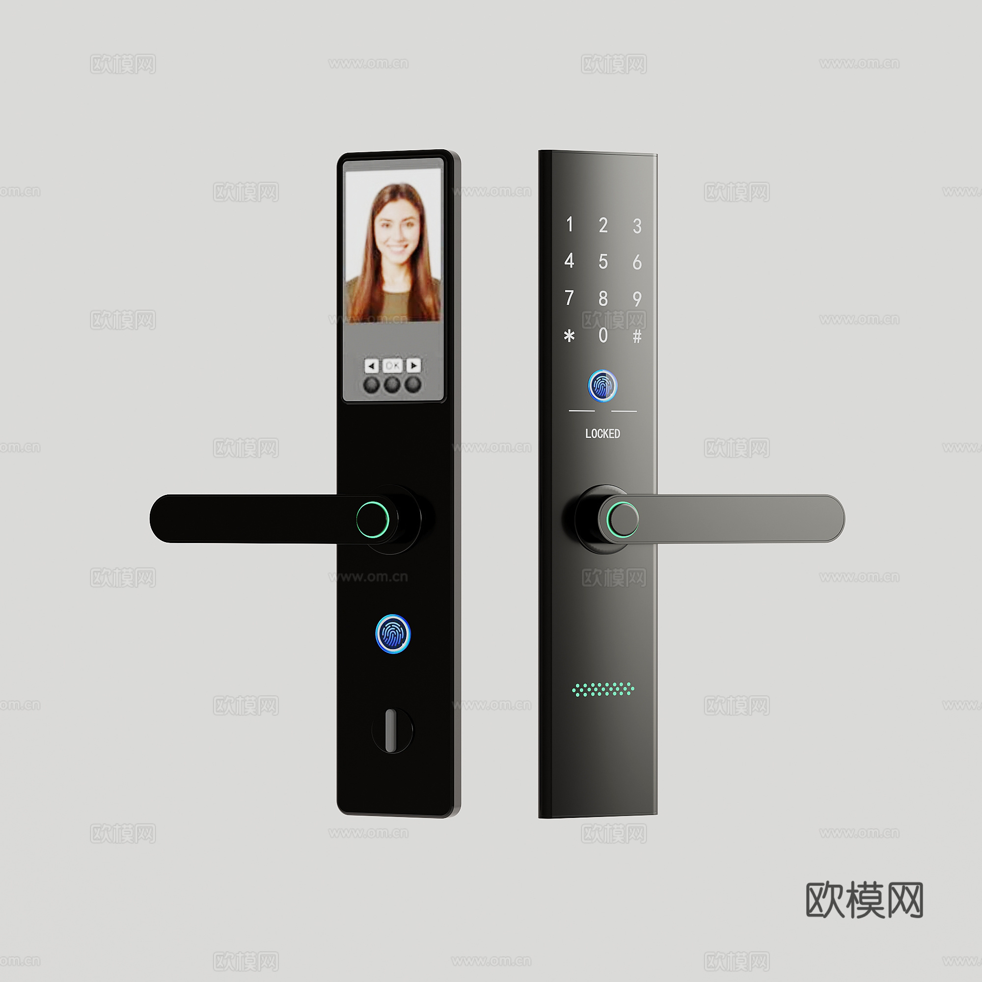 04密码锁 现代防盗门锁 智能密码锁 指纹锁3d模型