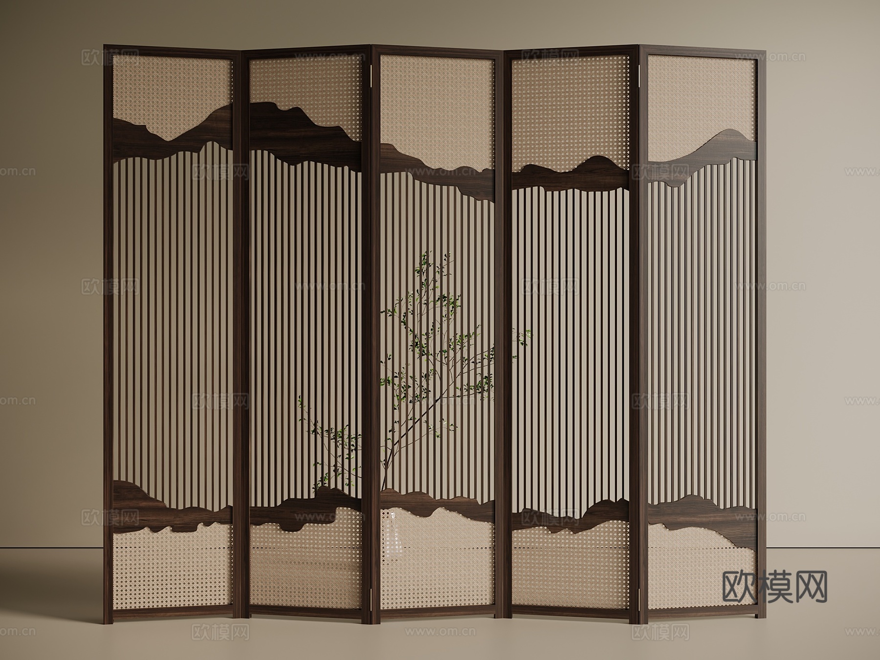 中古 新中式 屏风 木屏风 藤编屏风 可折叠屏风 隔断3d模型