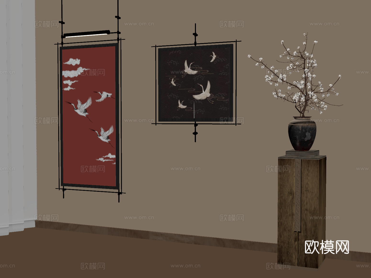 新中式挂画 花瓶su模型