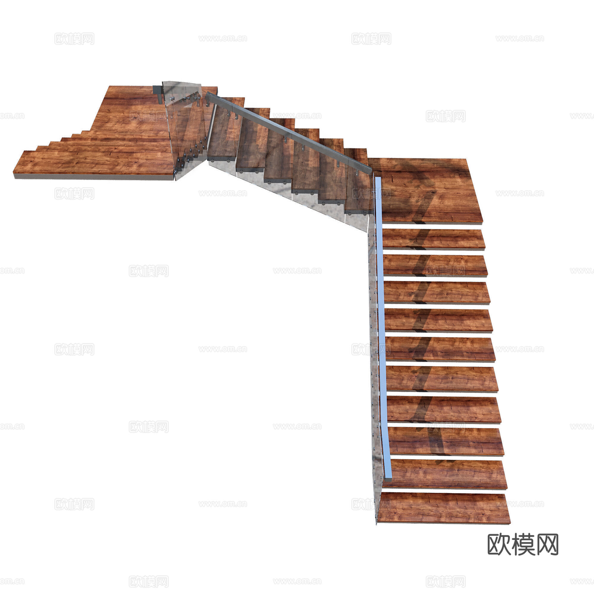 现代工业风玻璃扶手楼梯 悬浮楼梯3d模型