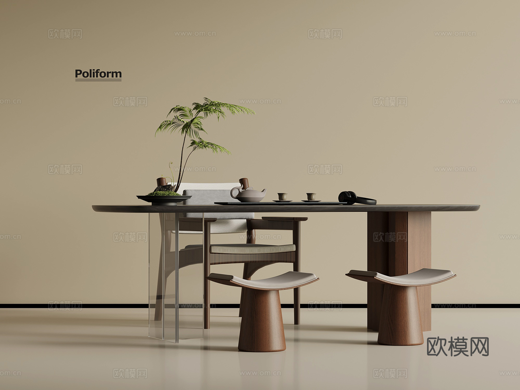 新中式茶台3d模型