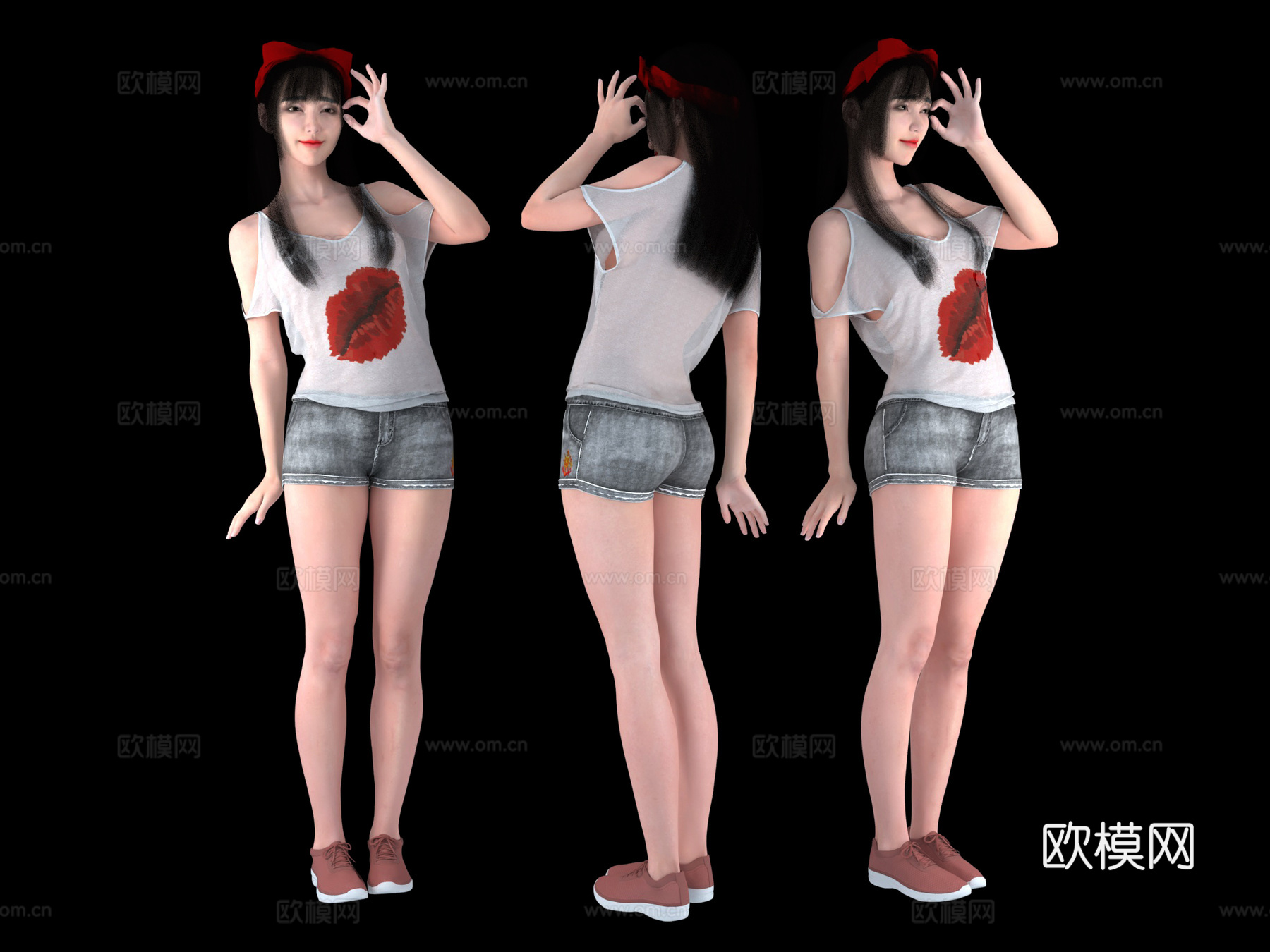 可爱学生女人 美女女性人物 卡通动漫女生 模特小姐姐 蝴蝶结3d模型