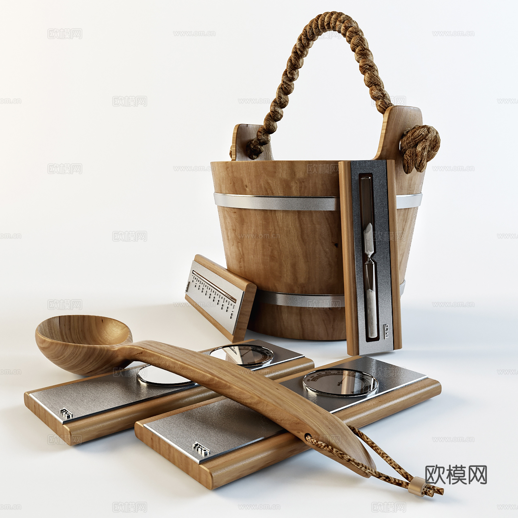 中古风摆件  组合摆件 木桶su模型