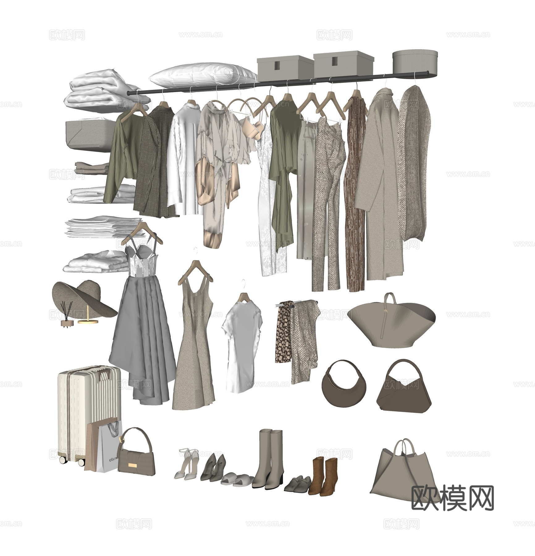 现代服饰鞋帽su模型