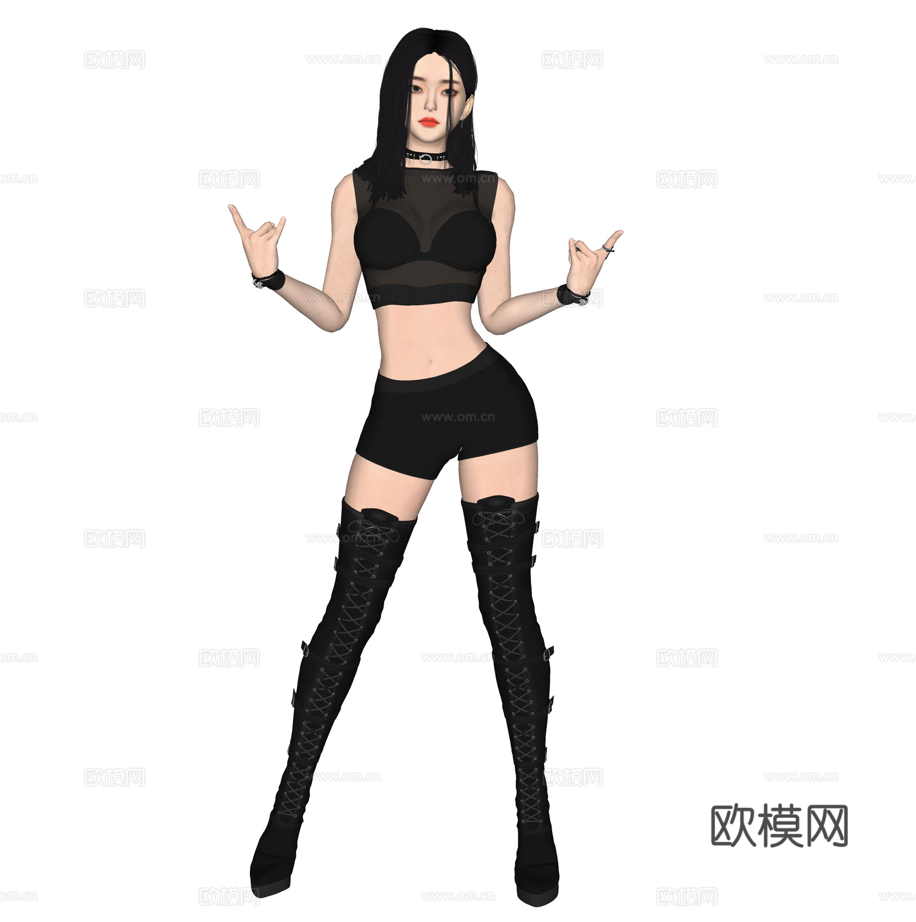 黑发亚洲女人 美女女性人物 卡通动漫女生 模特小姐姐皮衣su模型
