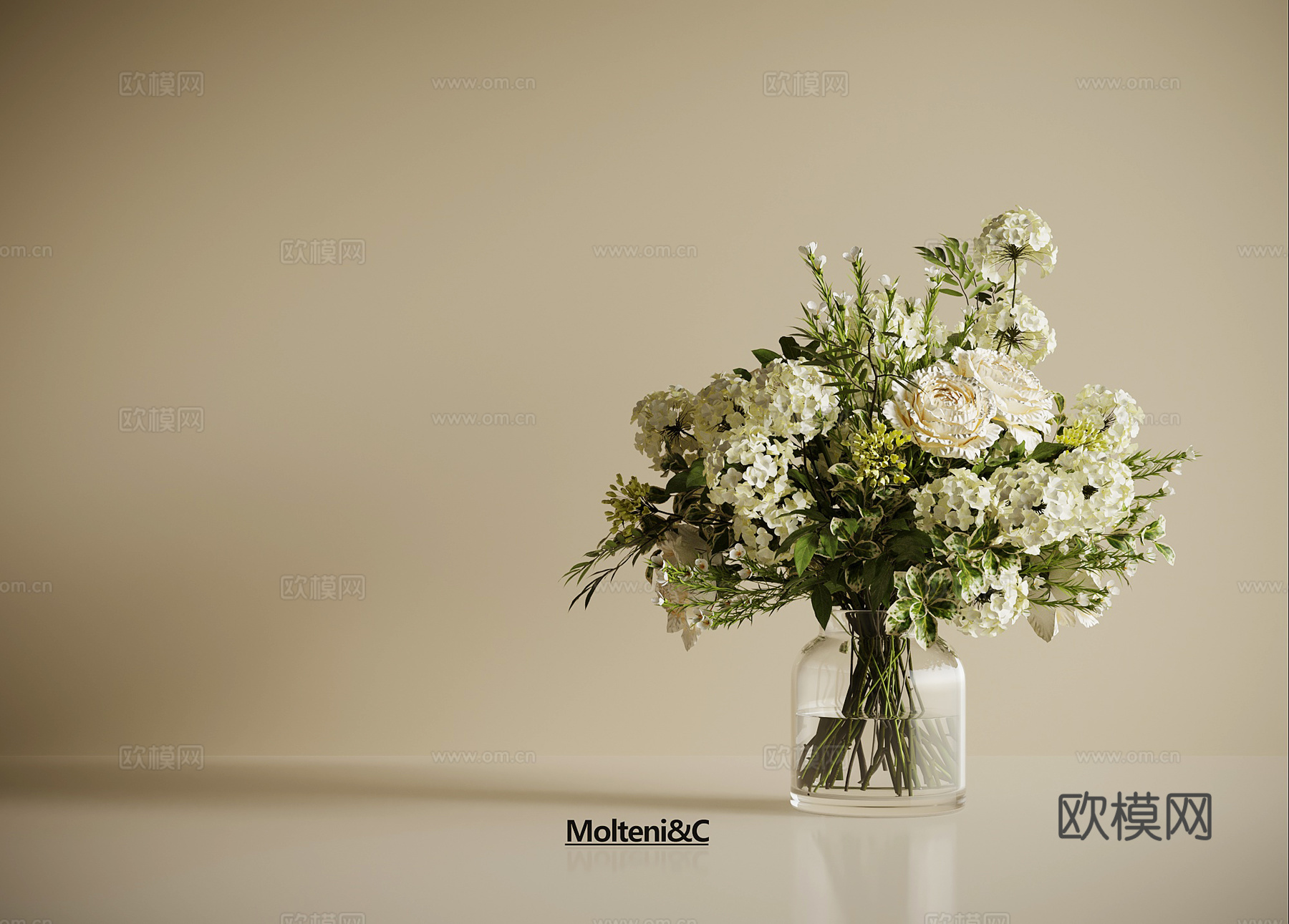 法式花瓶 花艺 鲜花3d模型