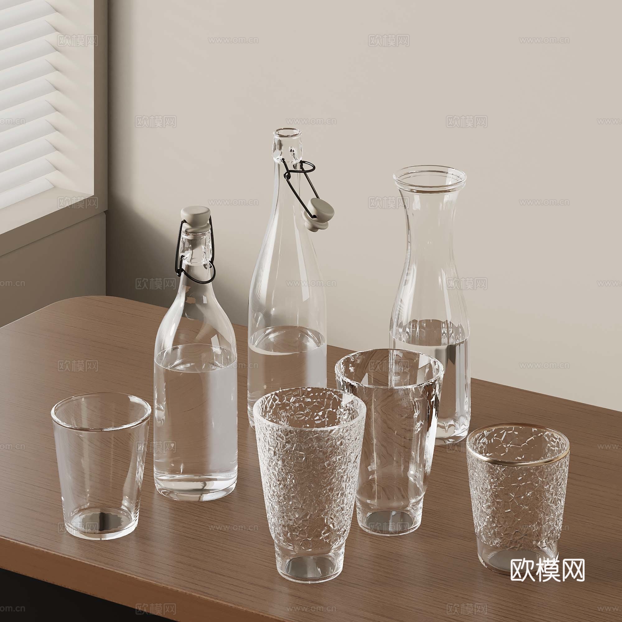 现代水瓶 水杯 玻璃杯3d模型