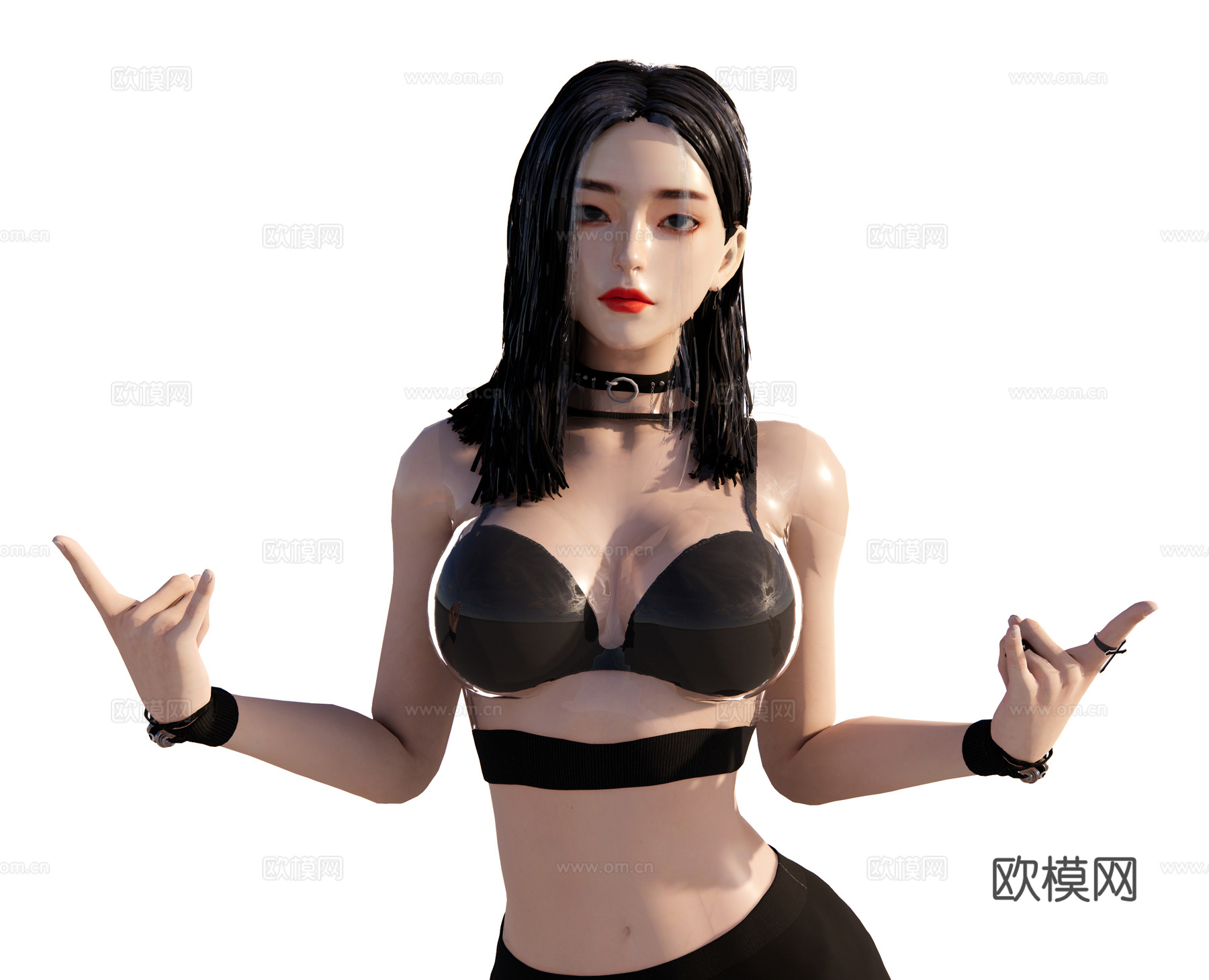 黑发亚洲女人 美女女性人物 卡通动漫女生 模特小姐姐皮衣3d模型