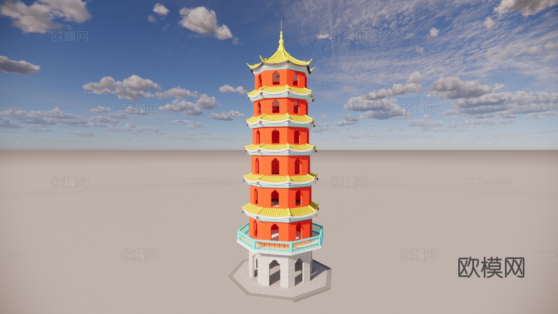 景观塔 八角塔 七层宝塔 如意宝塔 岭南古塔su模型