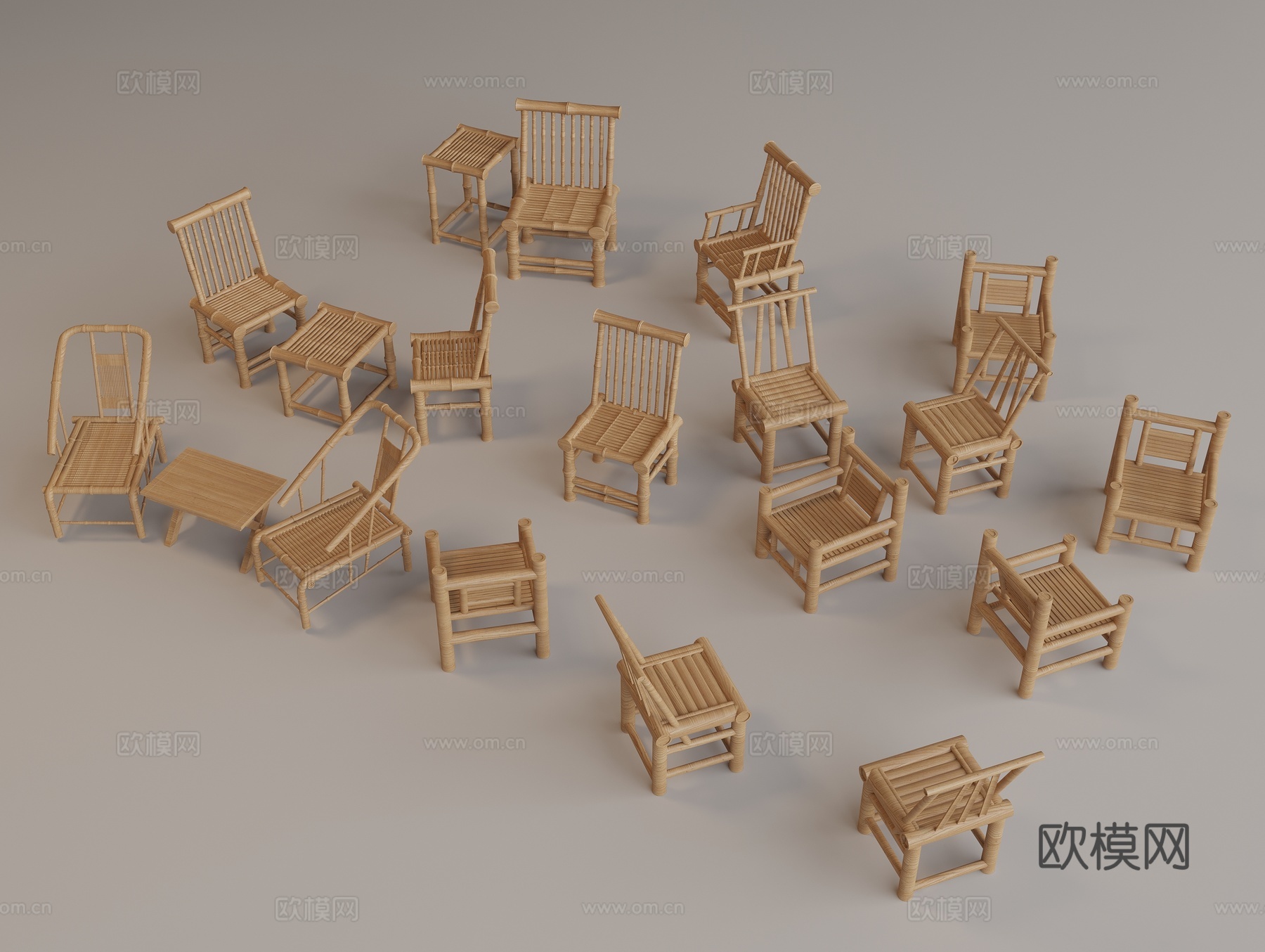 竹椅 背靠竹椅 矮椅 户外椅3d模型