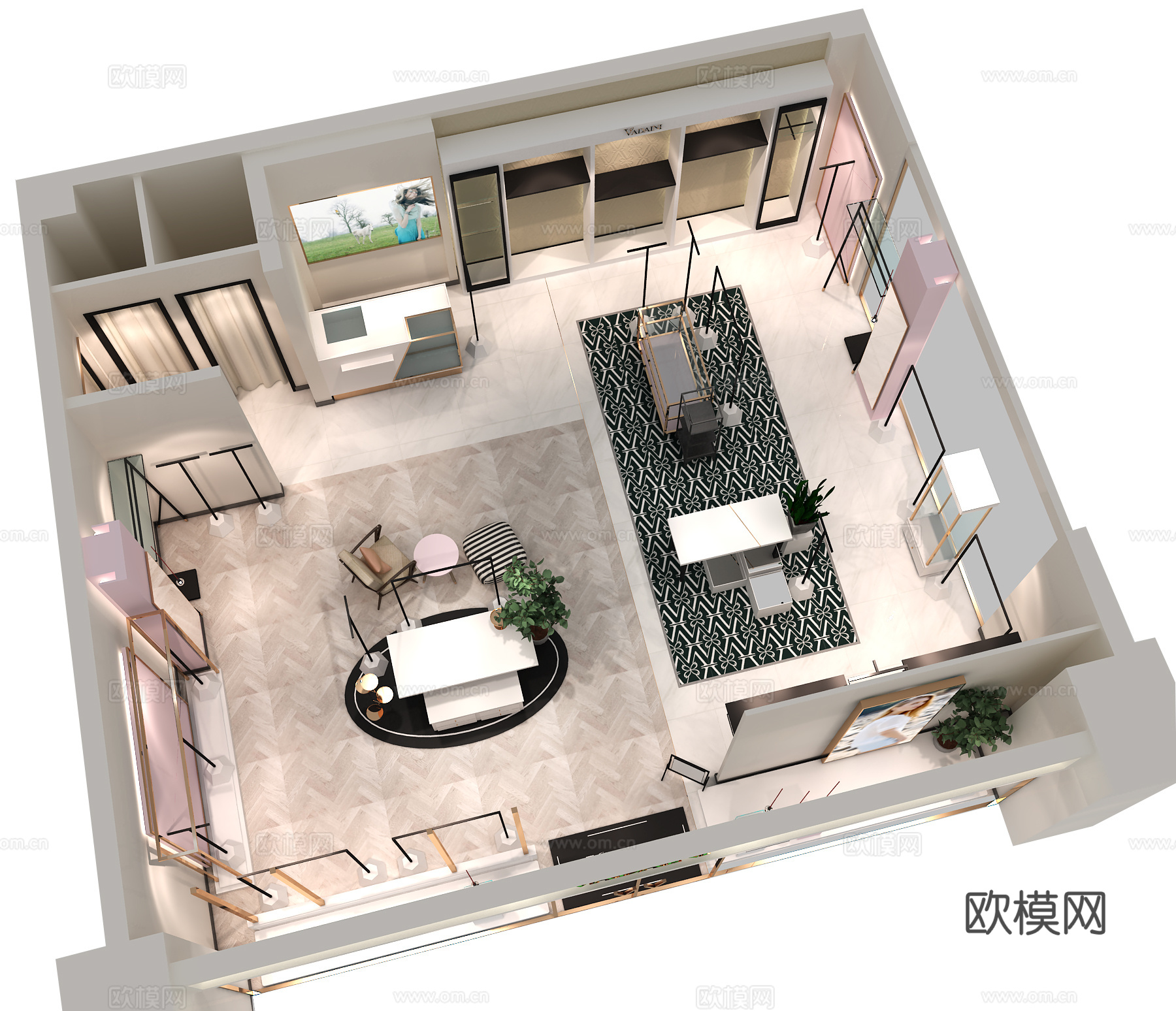 现代粉色调服装店3d模型