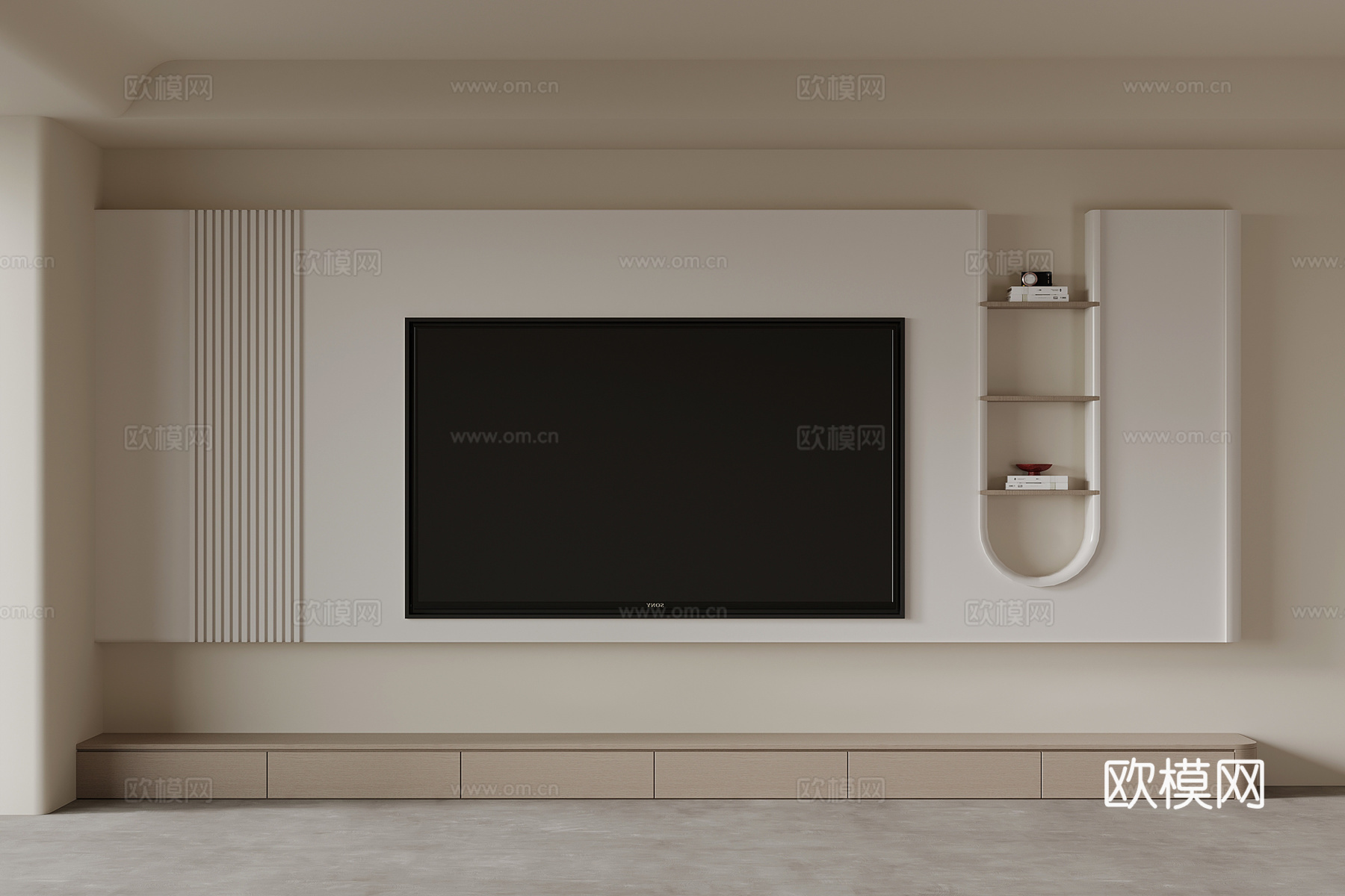 现代奶油风电视柜 电视背景墙3d模型
