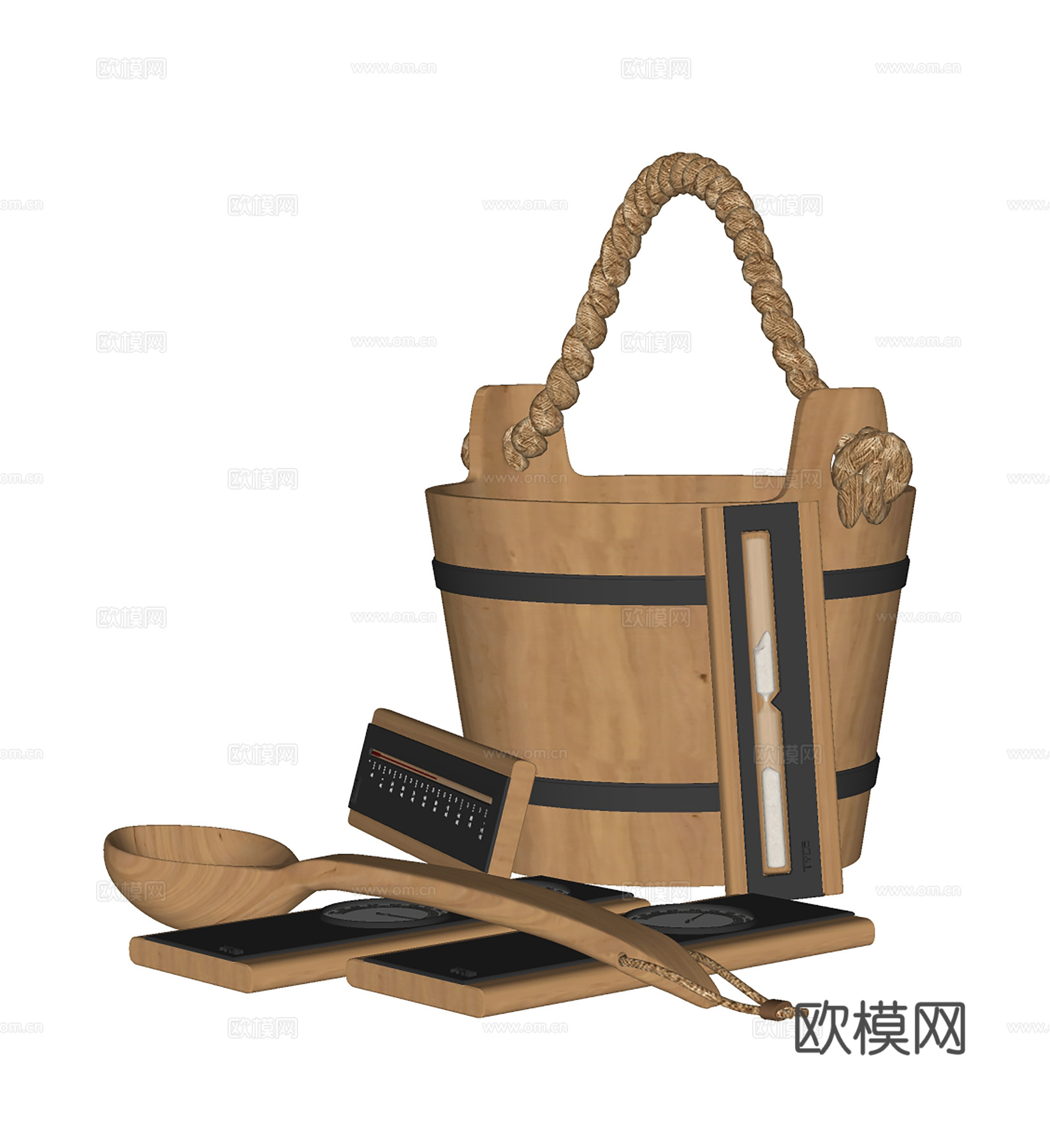 中古风摆件  组合摆件 木桶su模型