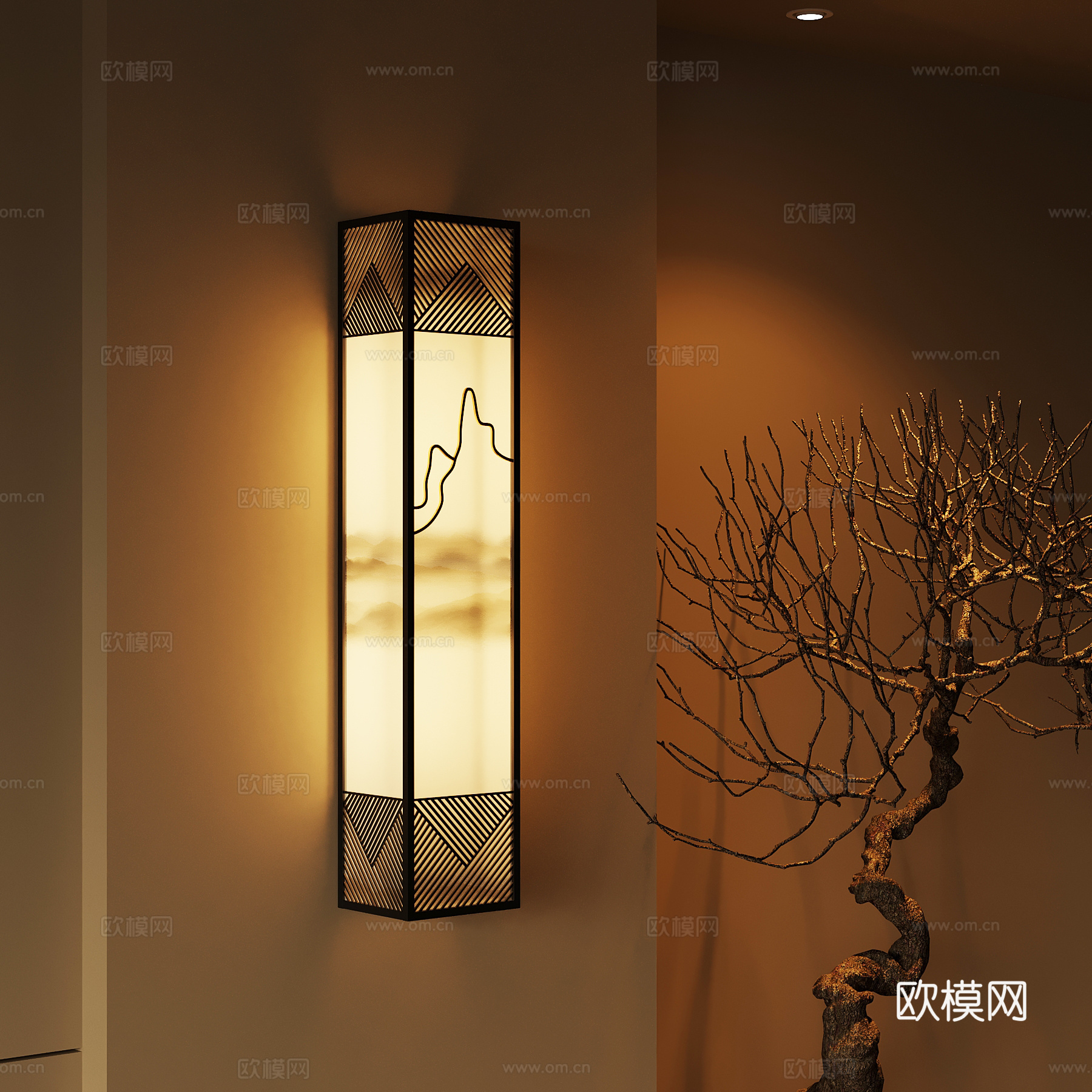 新中式壁灯3d模型下载