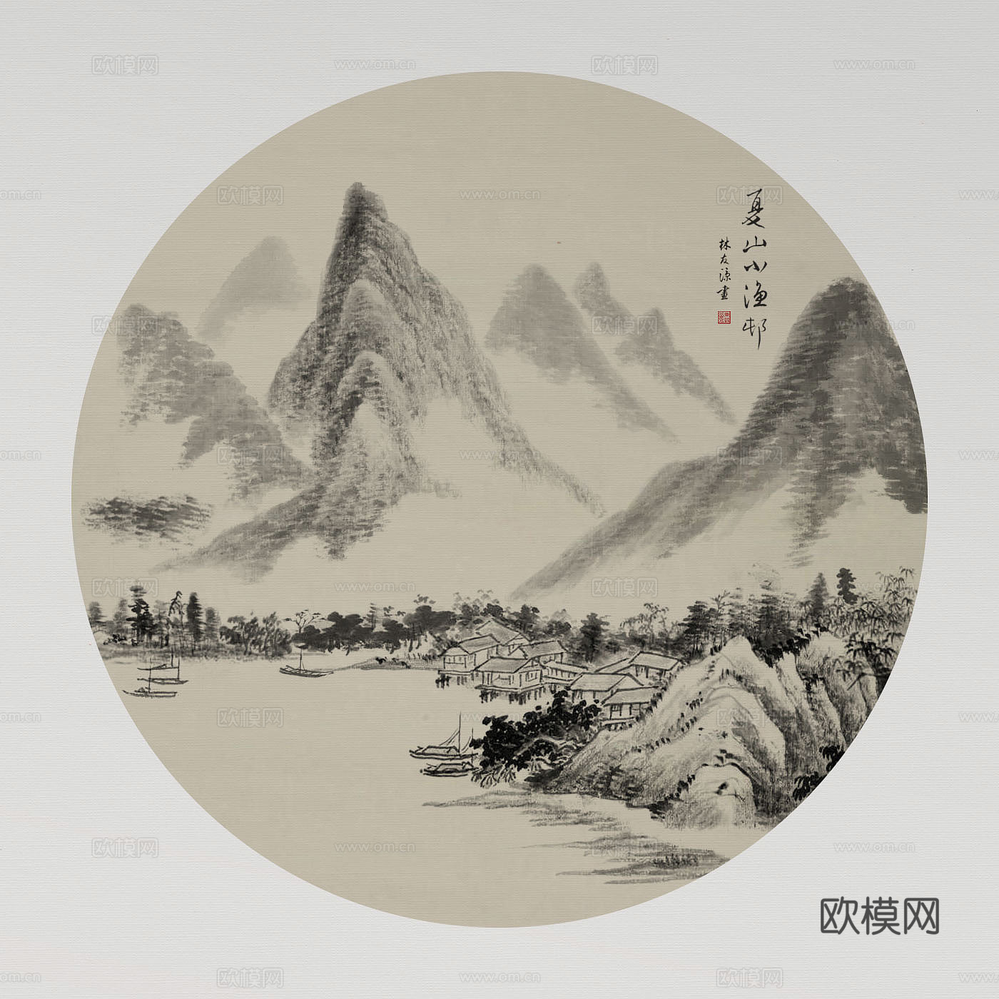 圆框水墨风景装饰画 山水