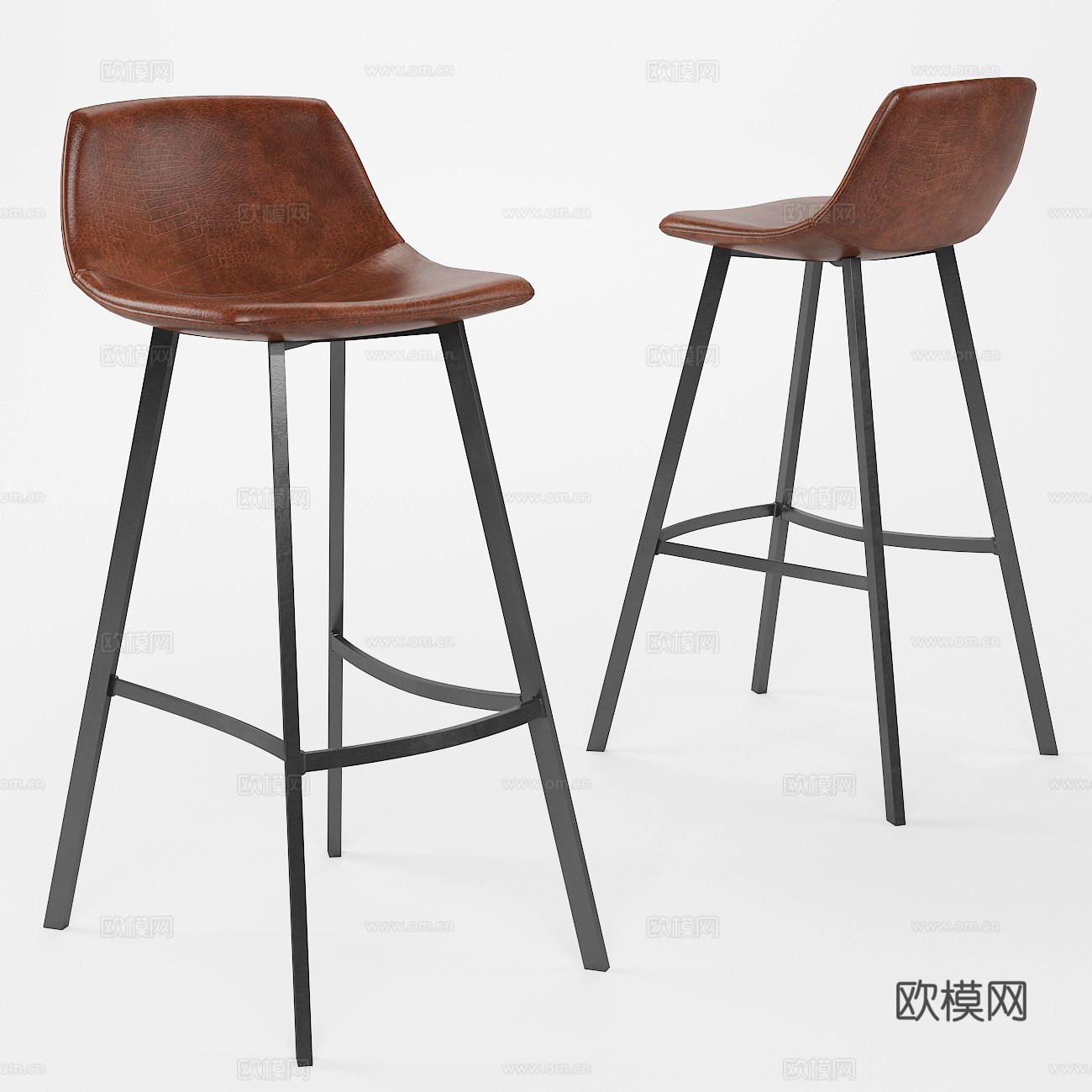 现代意式皮革金属吧台椅3d模型
