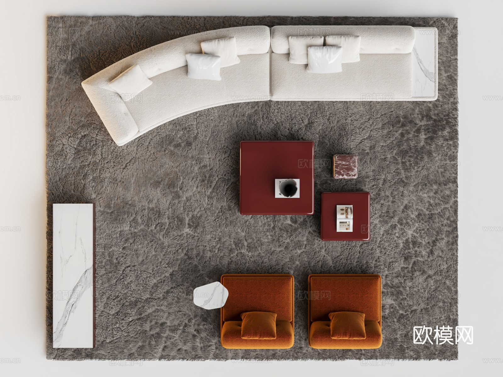 Minotti Supermoon沙发茶几组合 超级月亮沙发su模型