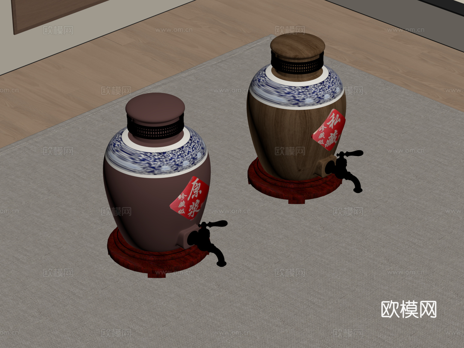 30新中式酒桶 白酒su模型